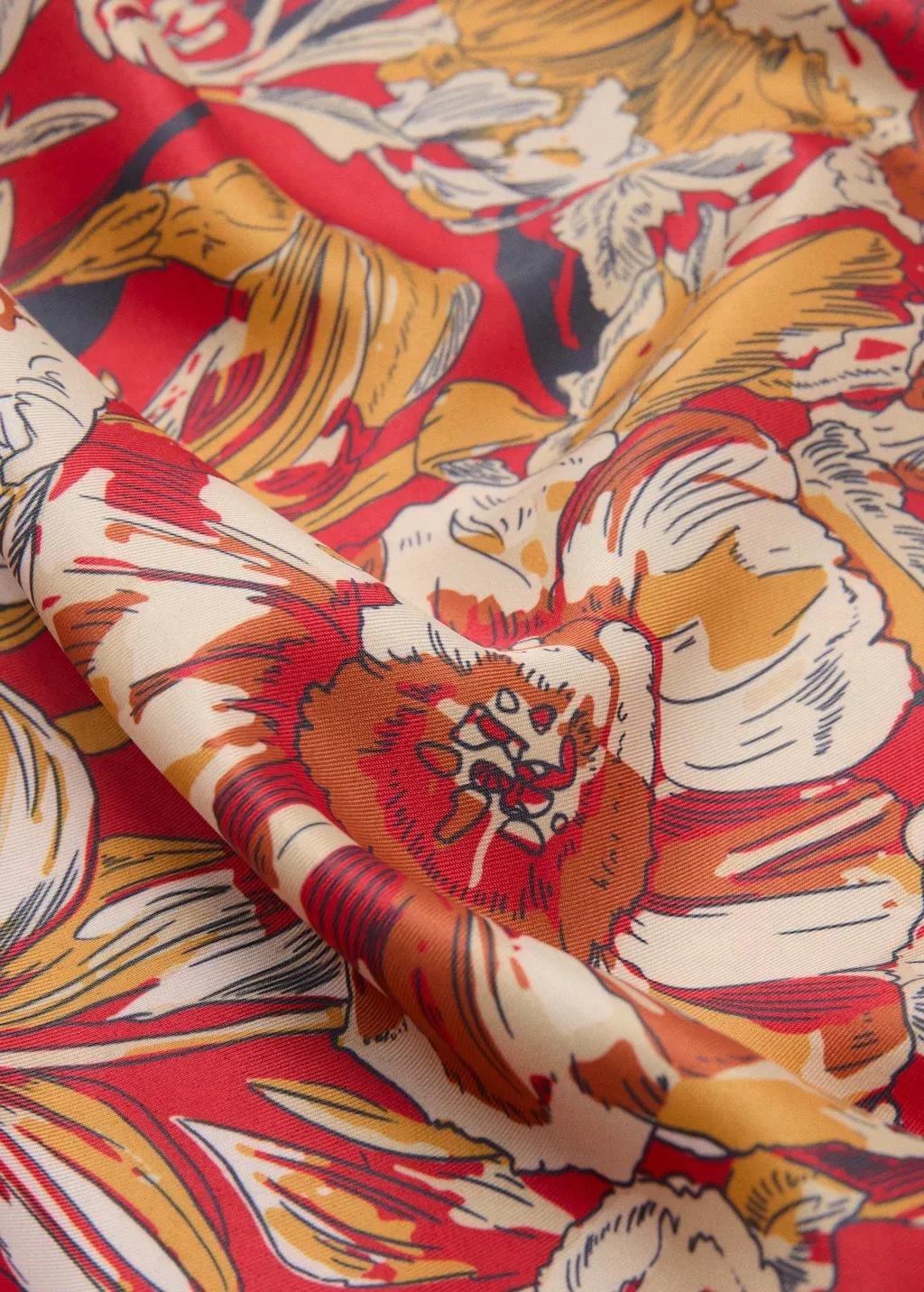 Red Floral Satin Scarf, 0201_70, large image number 5