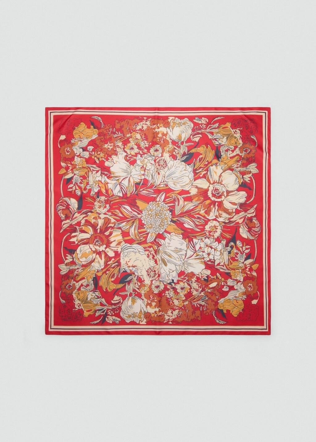Red Floral Satin Scarf, 0201_70, large image number 7