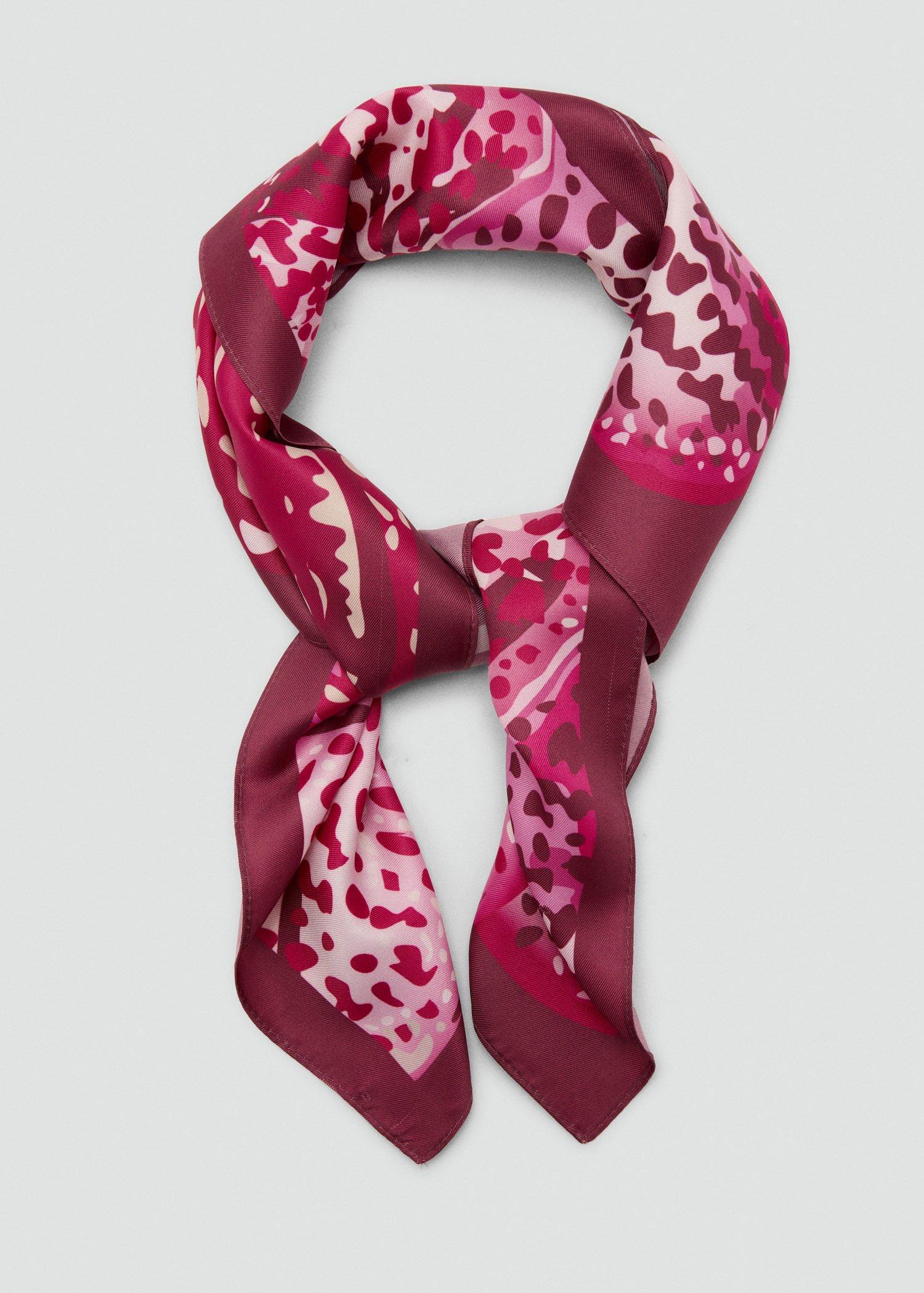 Pink Orchid Print Satin Scarf, Pink, large image number 0