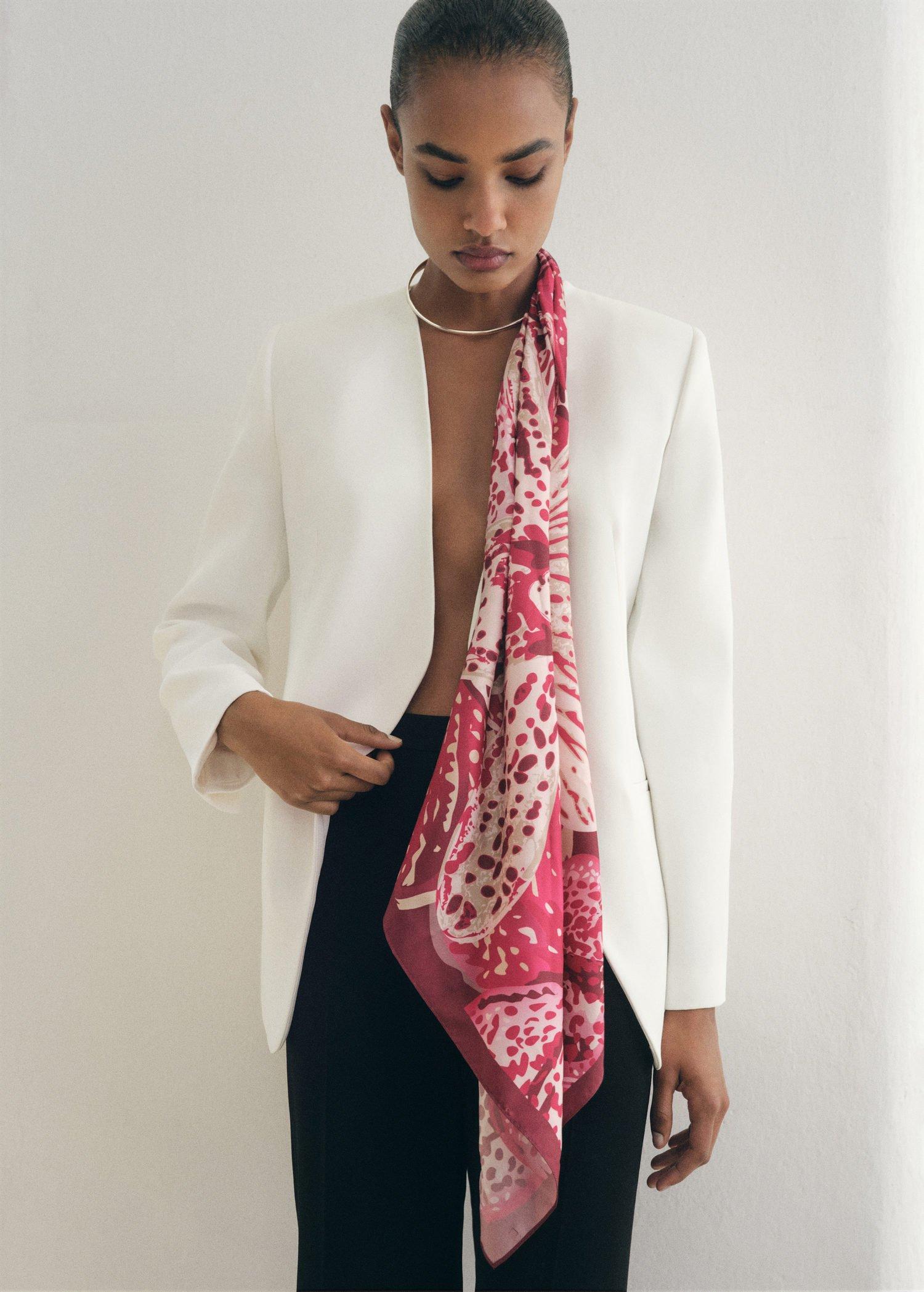 Pink Orchid Print Satin Scarf, Pink, large image number 2