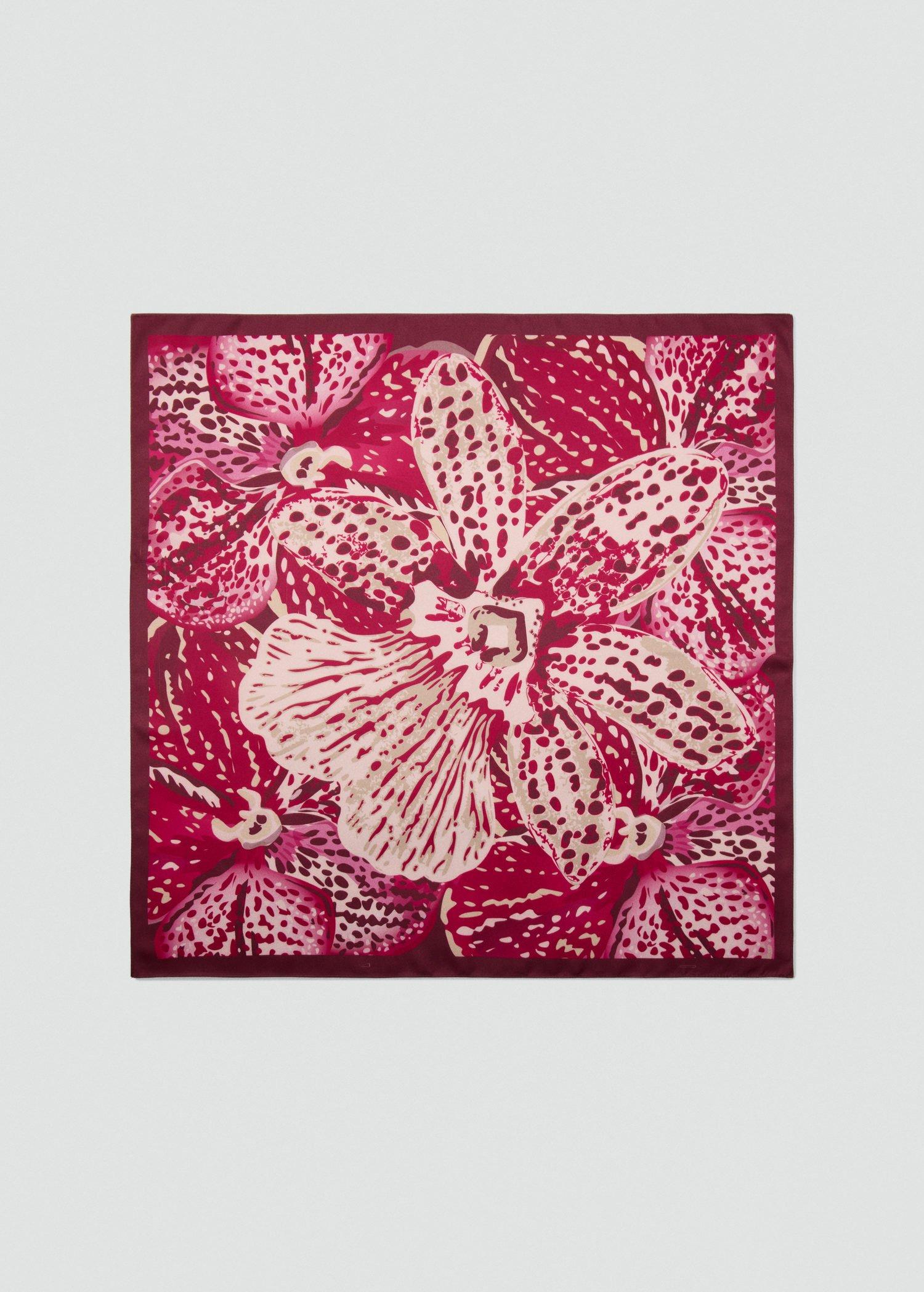 Pink Orchid Print Satin Scarf, Pink, large image number 5