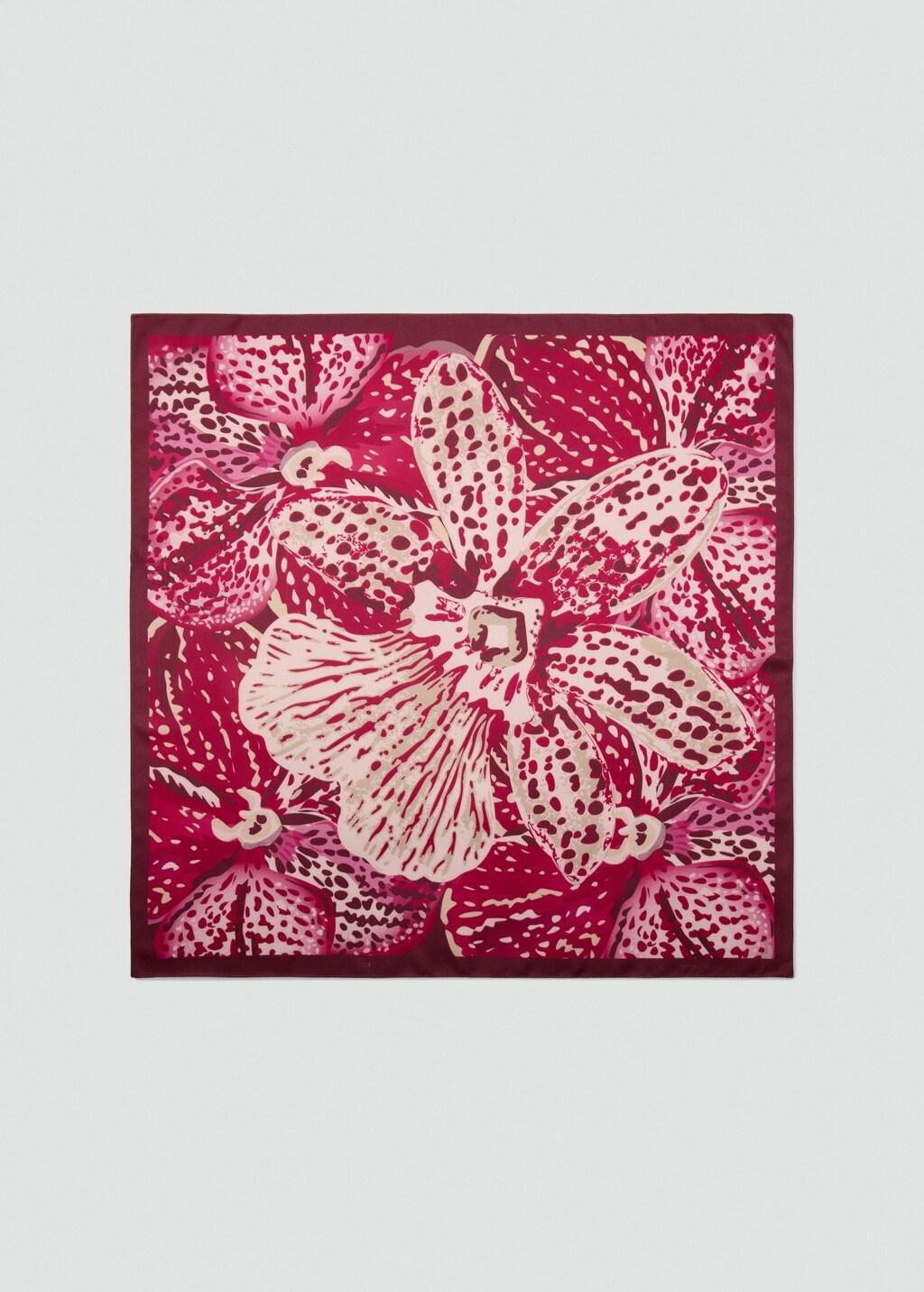 Pink Orchid Print Satin Scarf, Pink, large image number 8