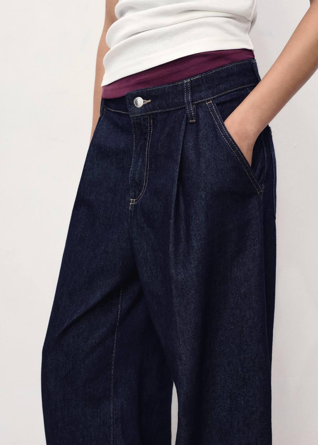 Blue Wide-Leg Pleated Jeans, , large image number 2