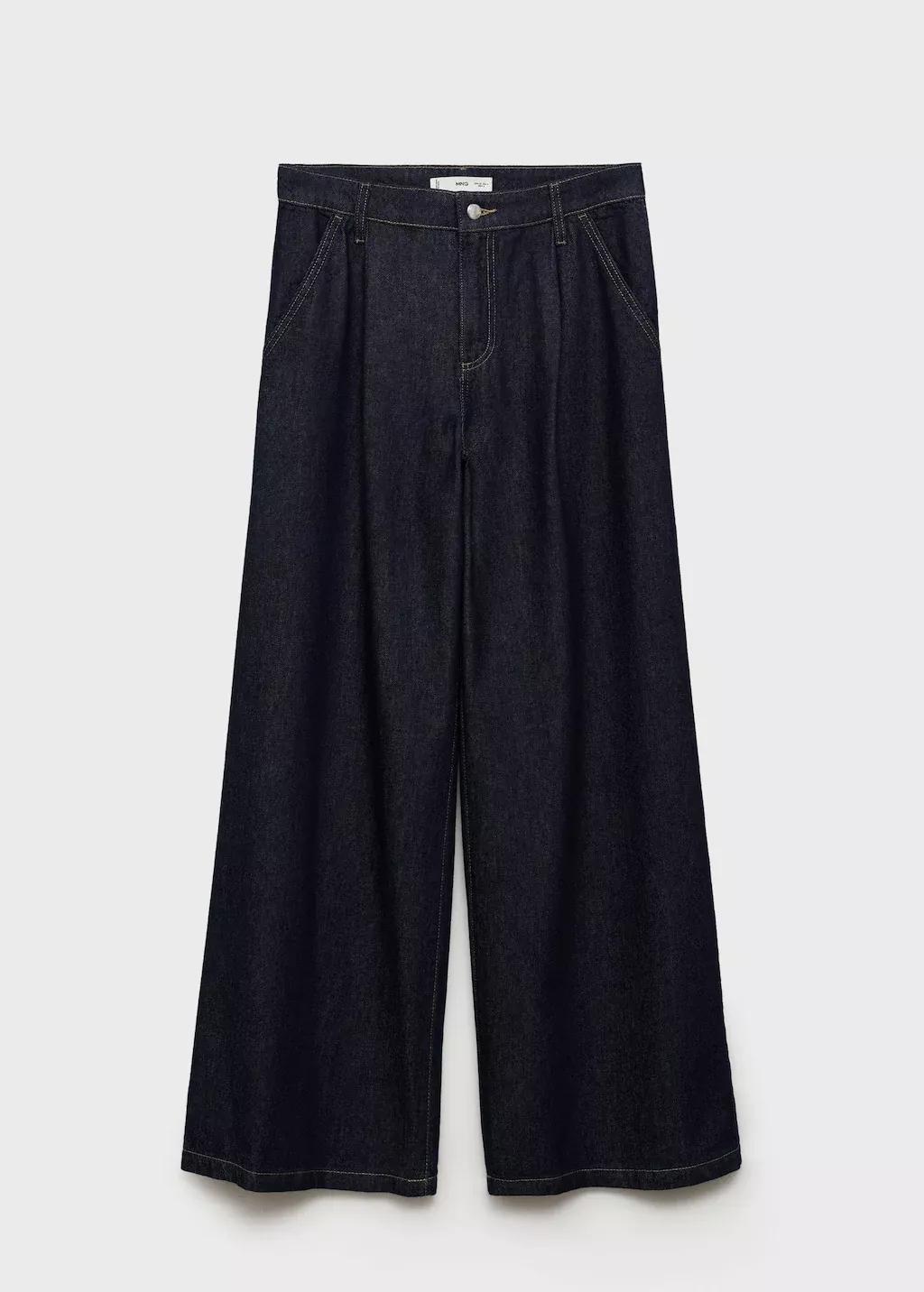 Blue Wide-Leg Pleated Jeans, , large image number 3