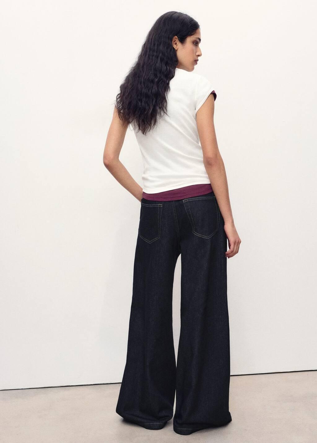 Blue Wide-Leg Pleated Jeans, , large image number 5