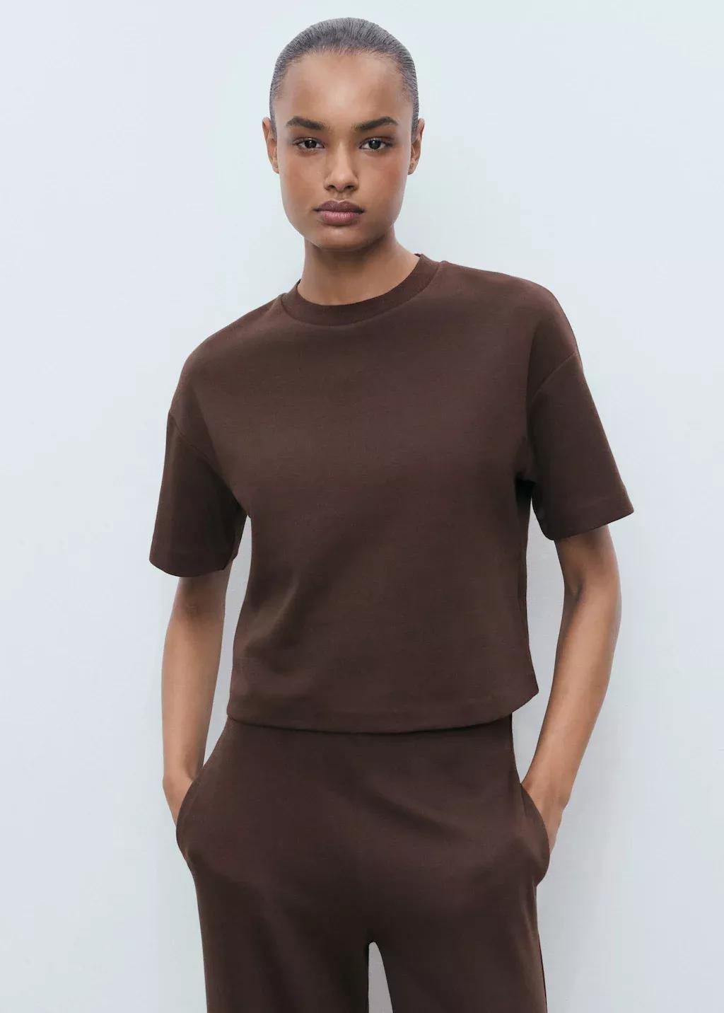 Brown Cotton Short-Sleeved T-Shirt, 0201_30, large image number 1