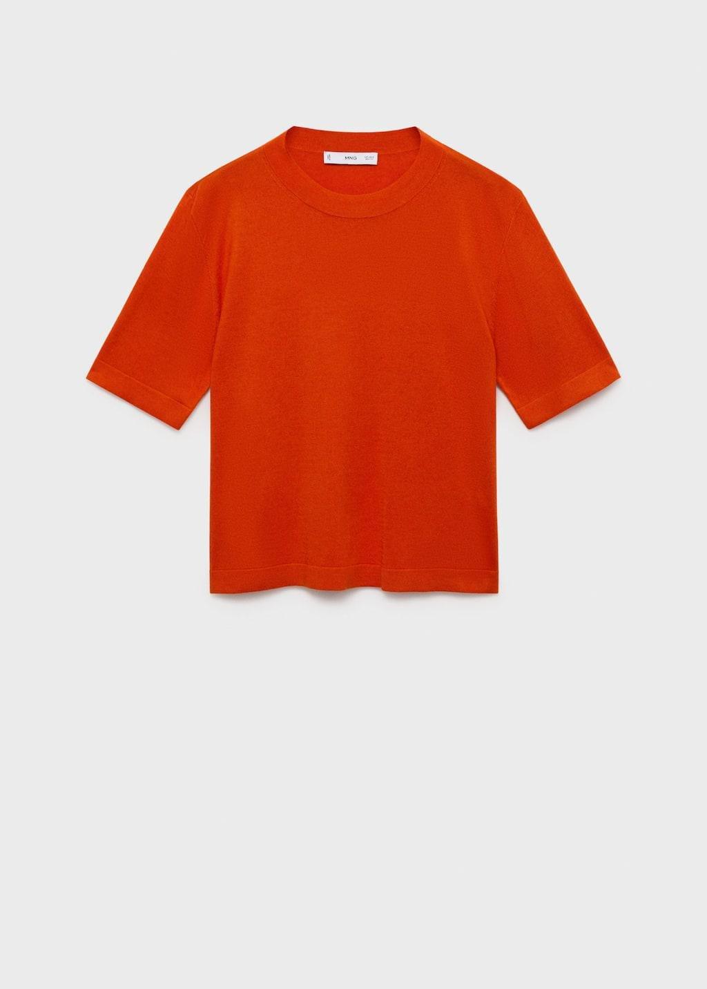 Orange Short-Sleeved Fine-Knit Sweater, 0201_27, large image number 0