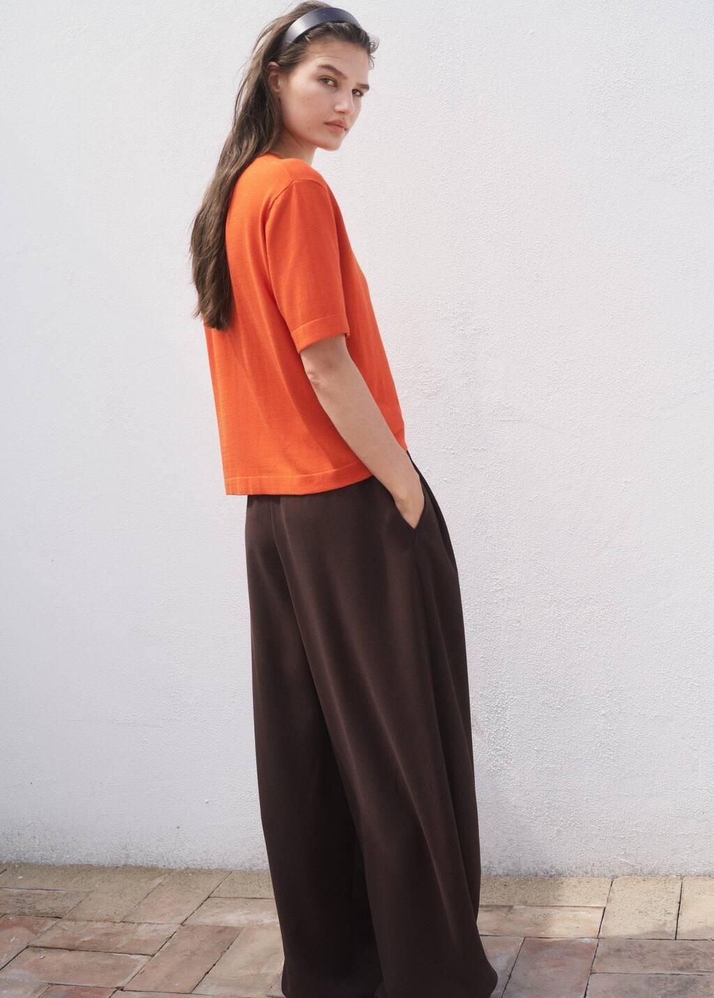 Orange Short-Sleeved Fine-Knit Sweater, 0201_27, large image number 5