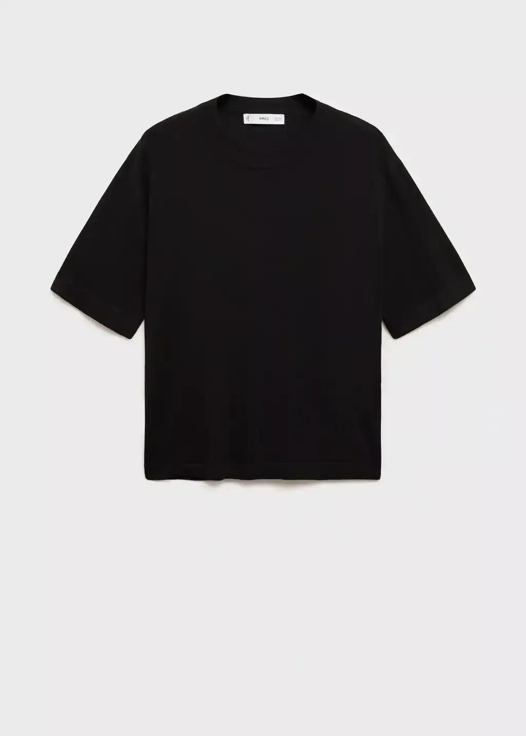 Black Short-Sleeved Fine-Knit Sweater, 0201_99, large image number 0