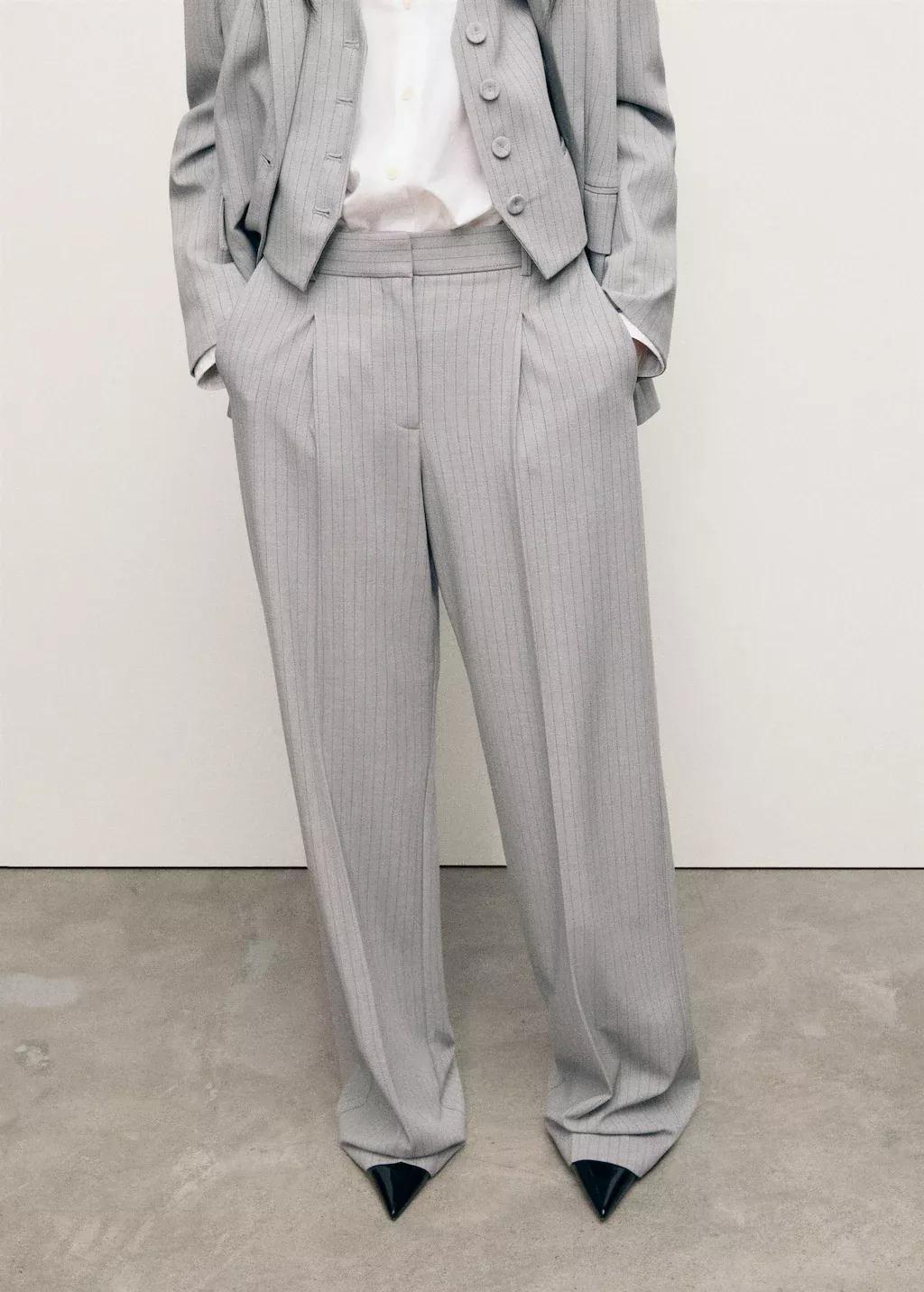 Grey Pinstripe Suit Trousers, , large image number 0