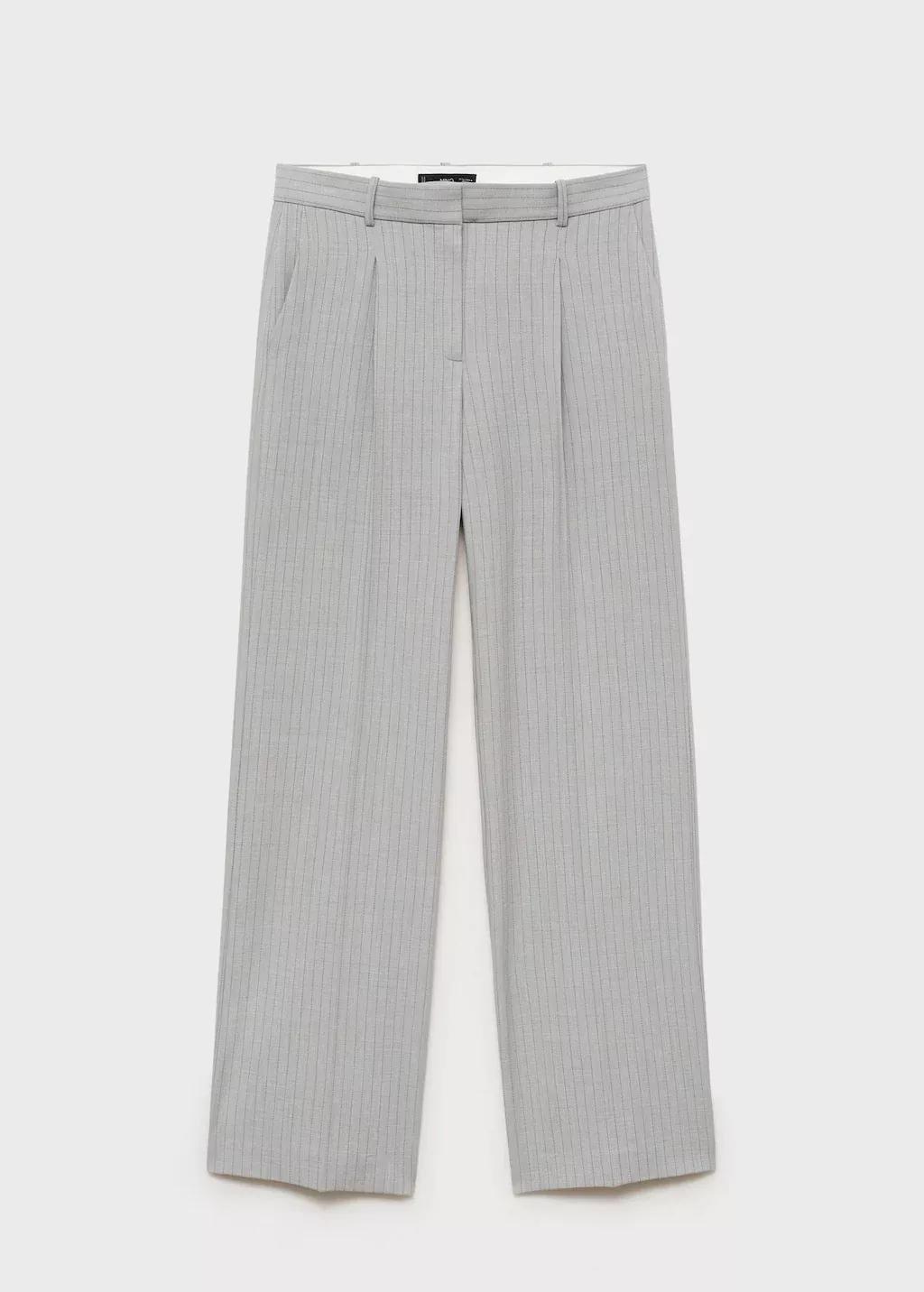 Grey Pinstripe Suit Trousers, Grey, large image number 3