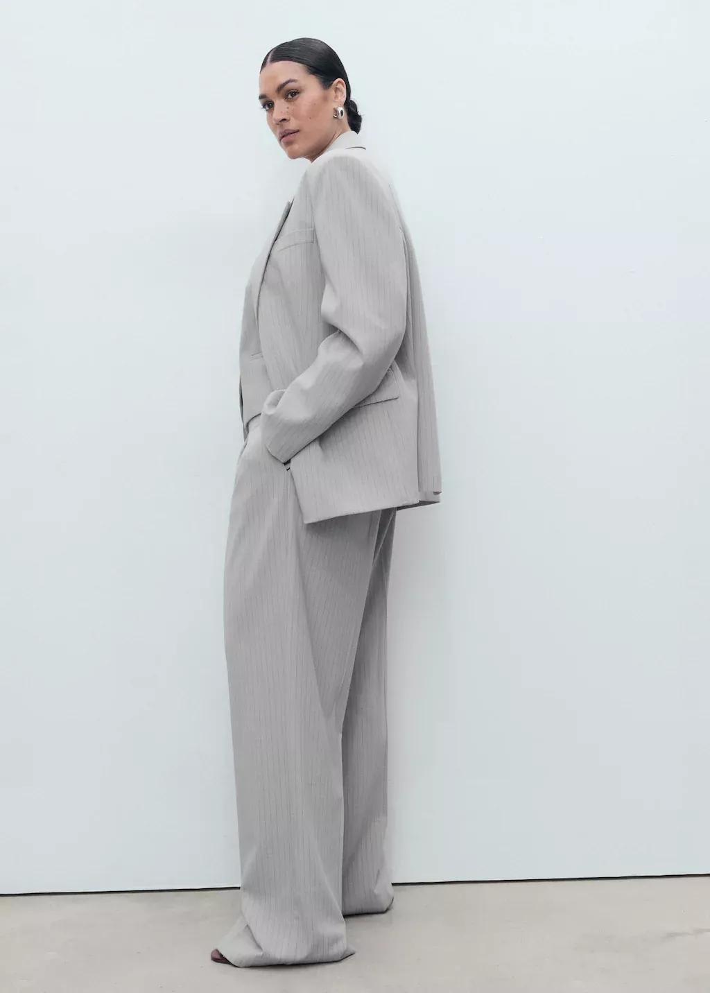 Grey Pinstripe Suit Trousers, , large image number 4