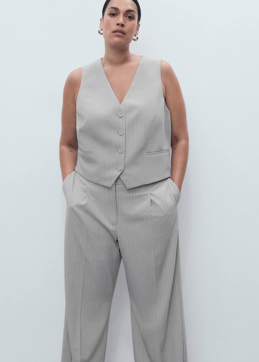 Grey Pinstripe Suit Trousers, , large image number 6