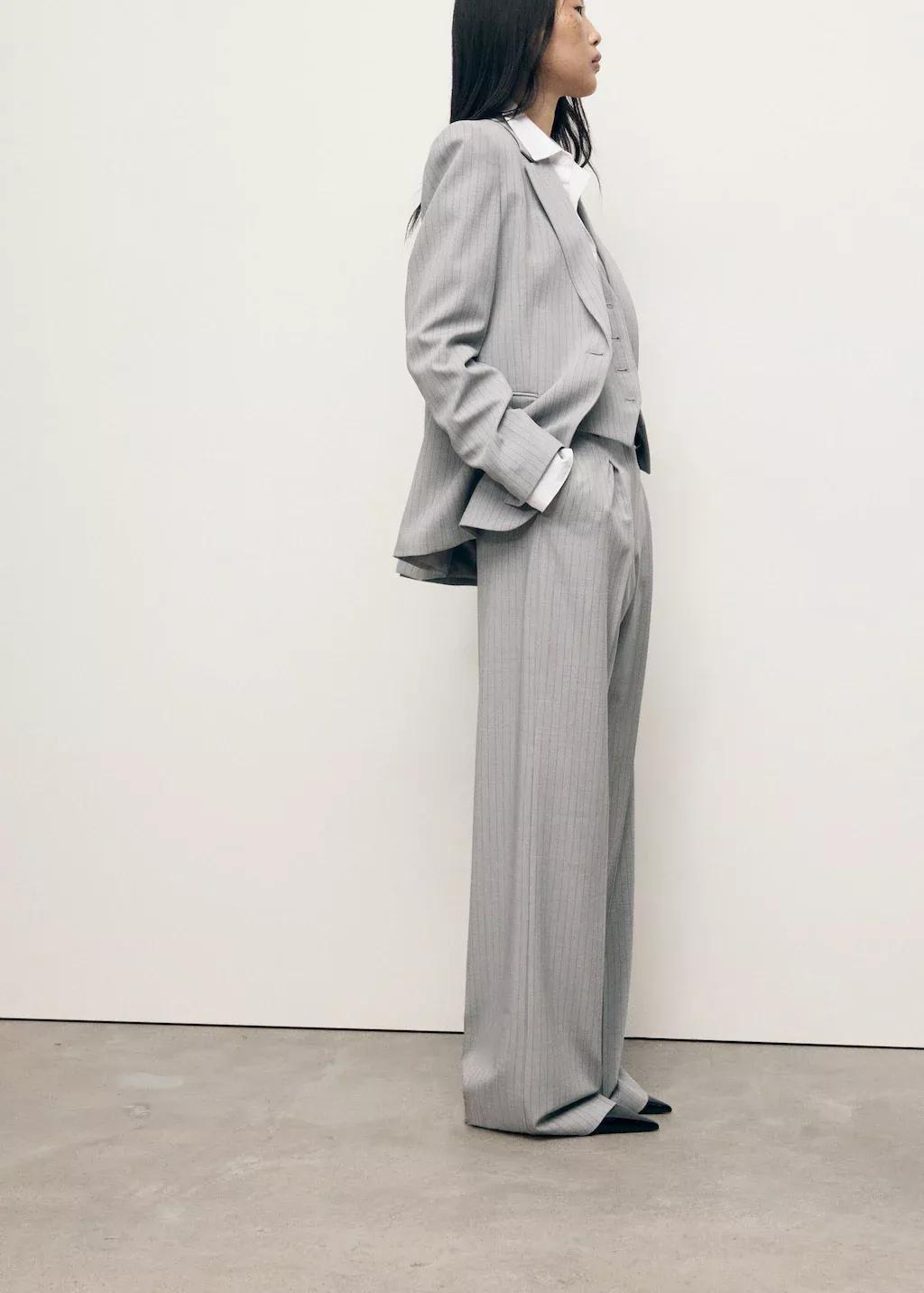 Grey Pinstripe Suit Trousers, , large image number 7
