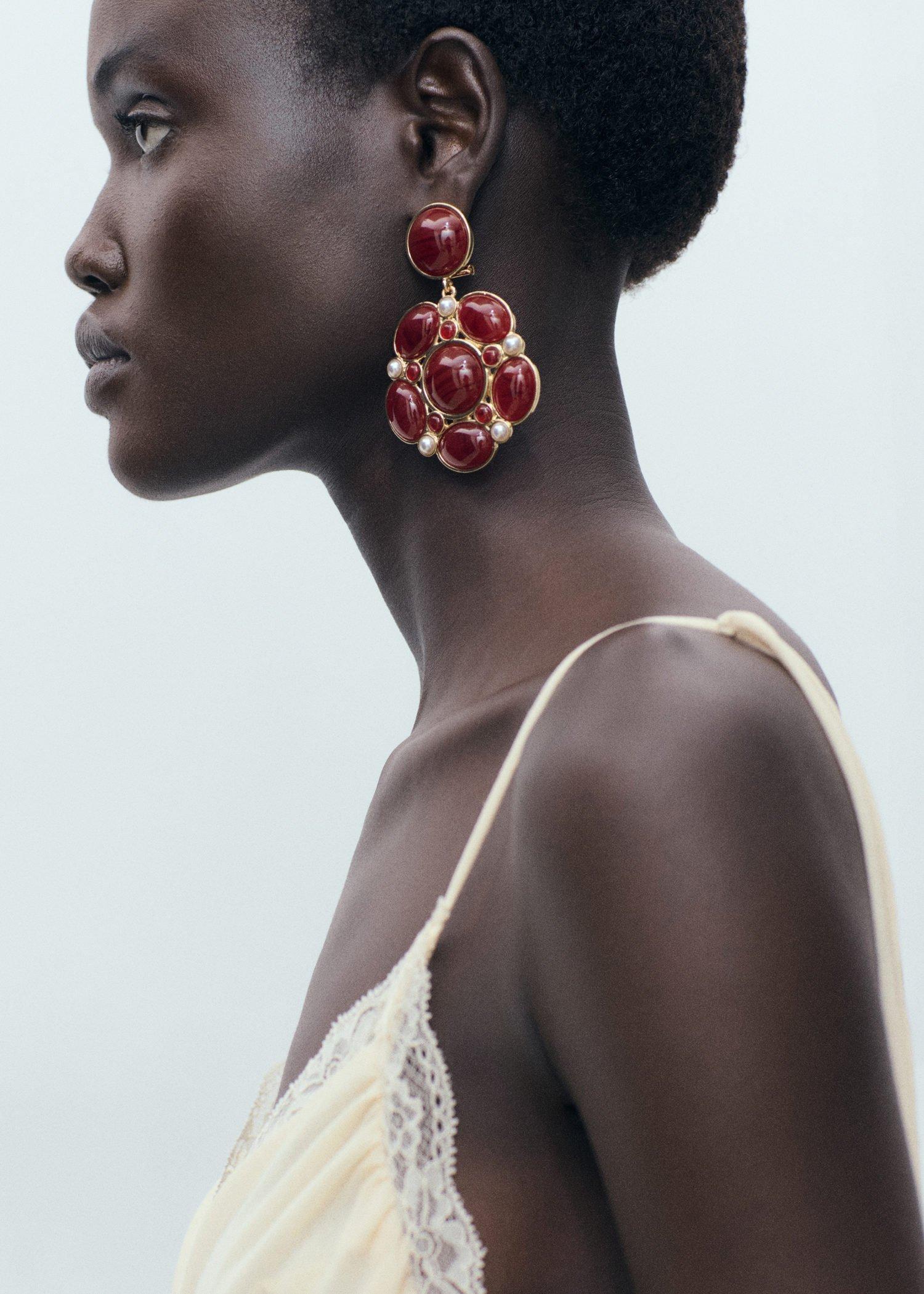 Red Resin Stud Earrings, Red, large image number 2