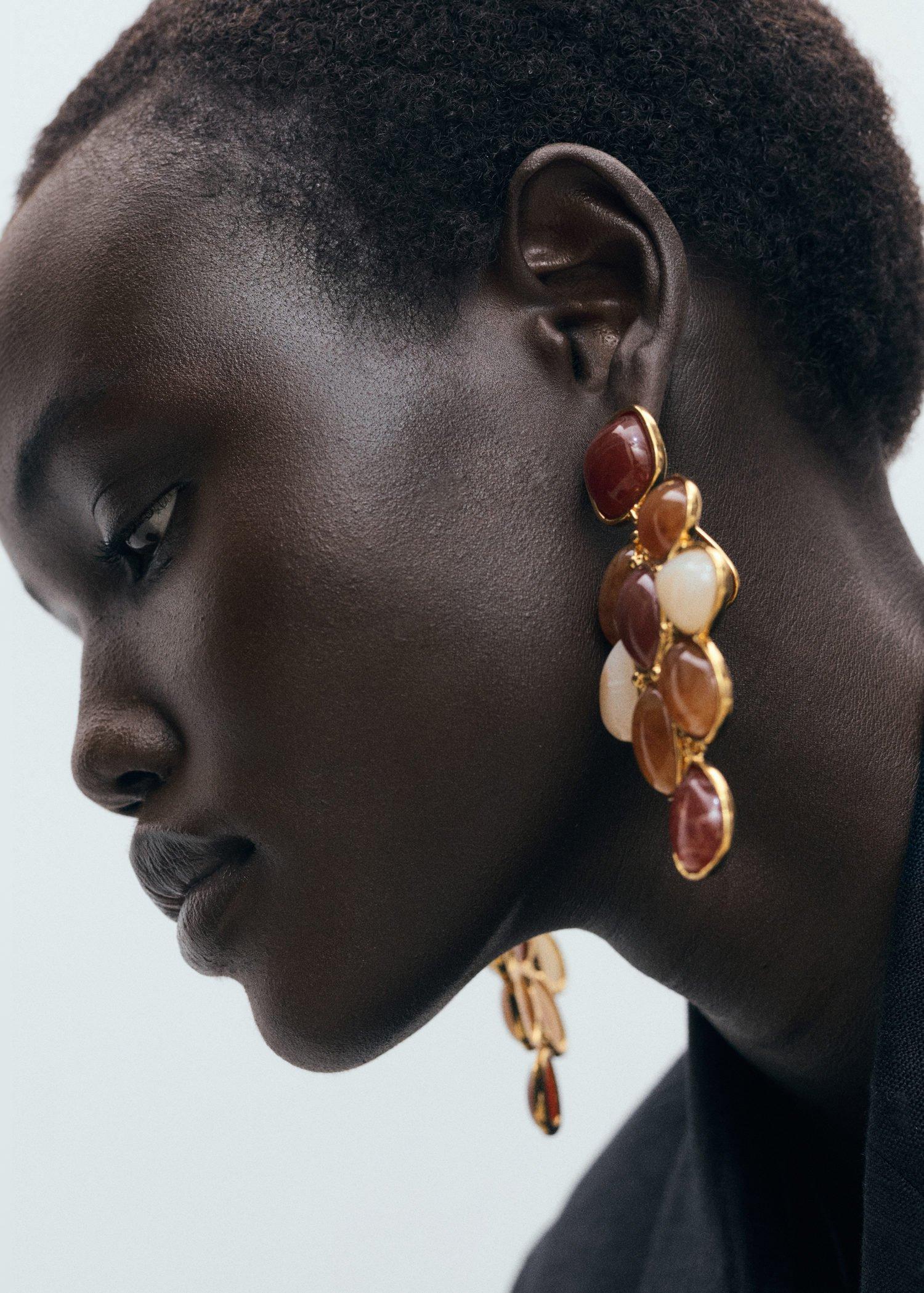 Brown Mixed Resin Earrings, Brown, large image number 0