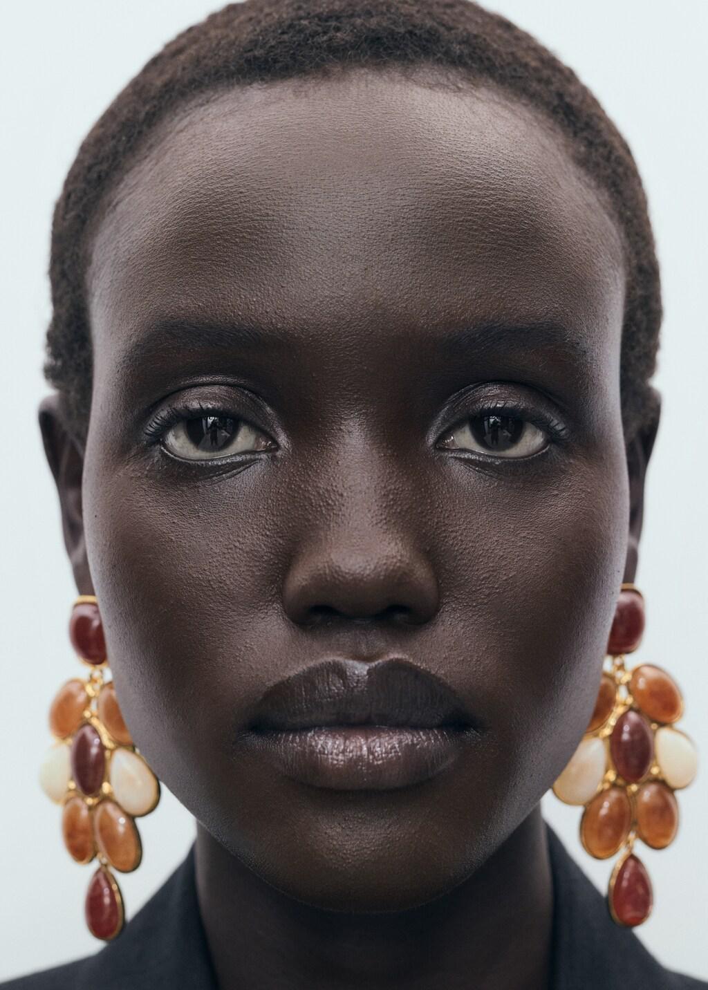 Brown Mixed Resin Earrings, Brown, large image number 1