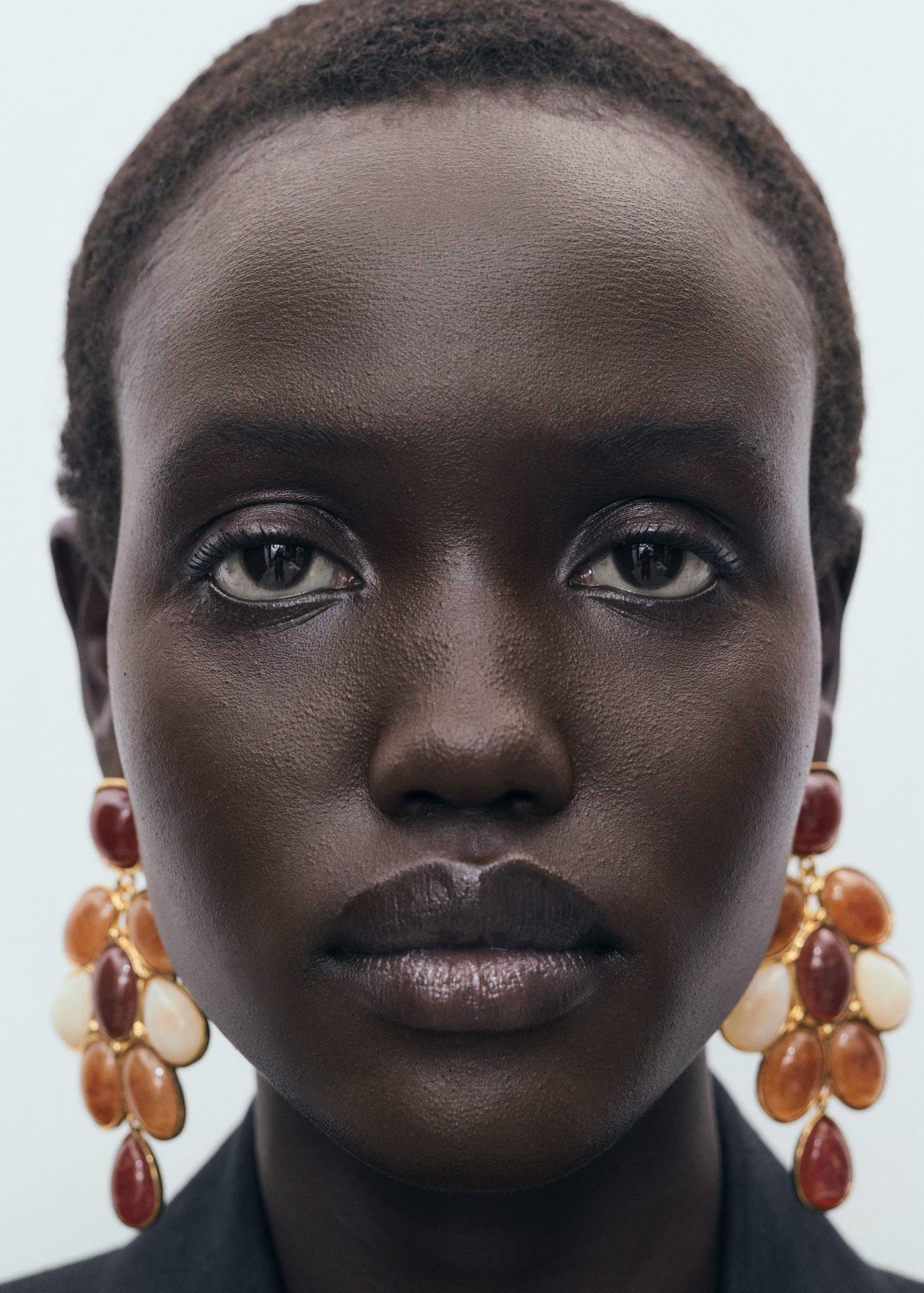 Brown Mixed Resin Earrings, Brown, large image number 2