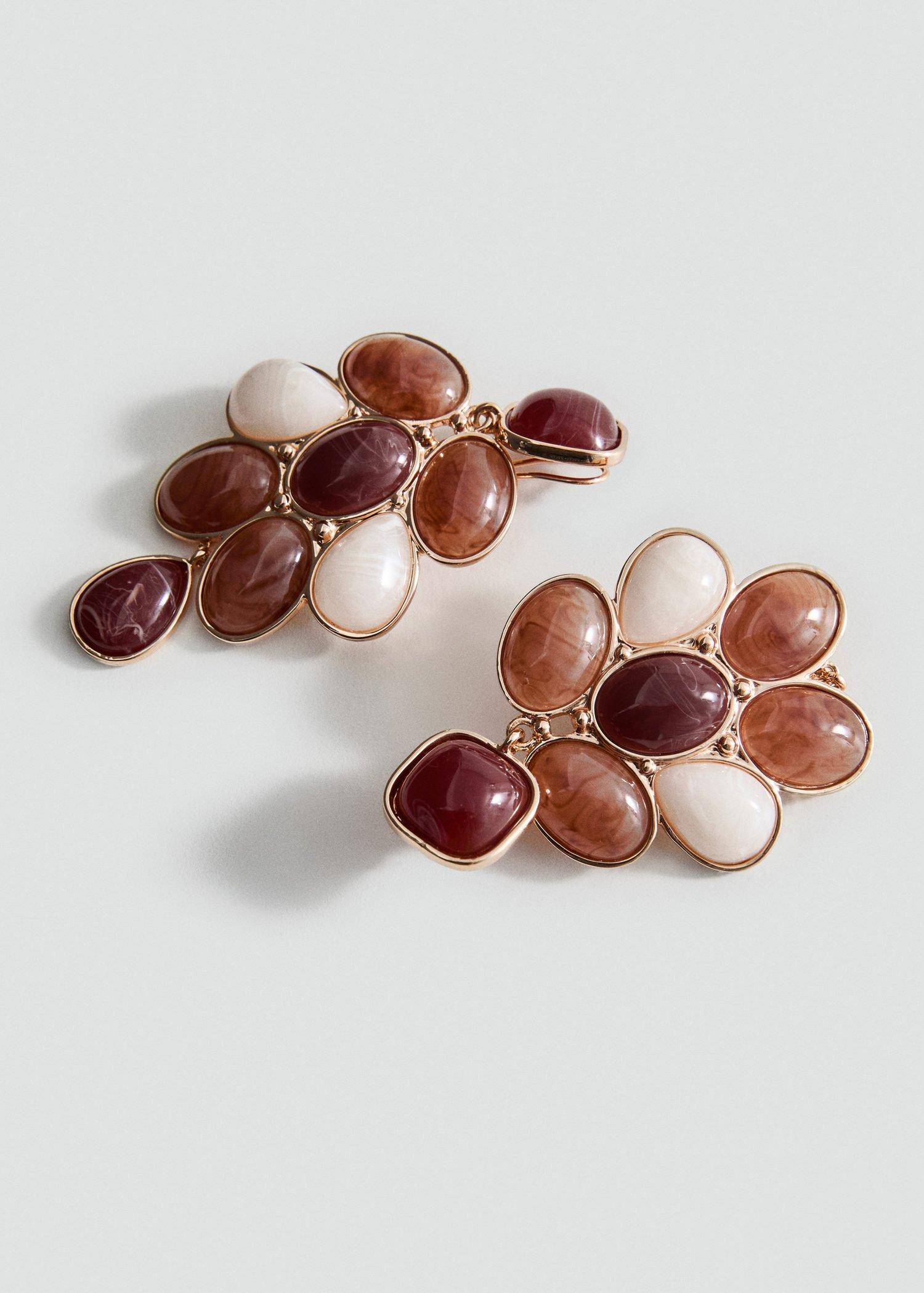 Brown Mixed Resin Earrings, Brown, large image number 5