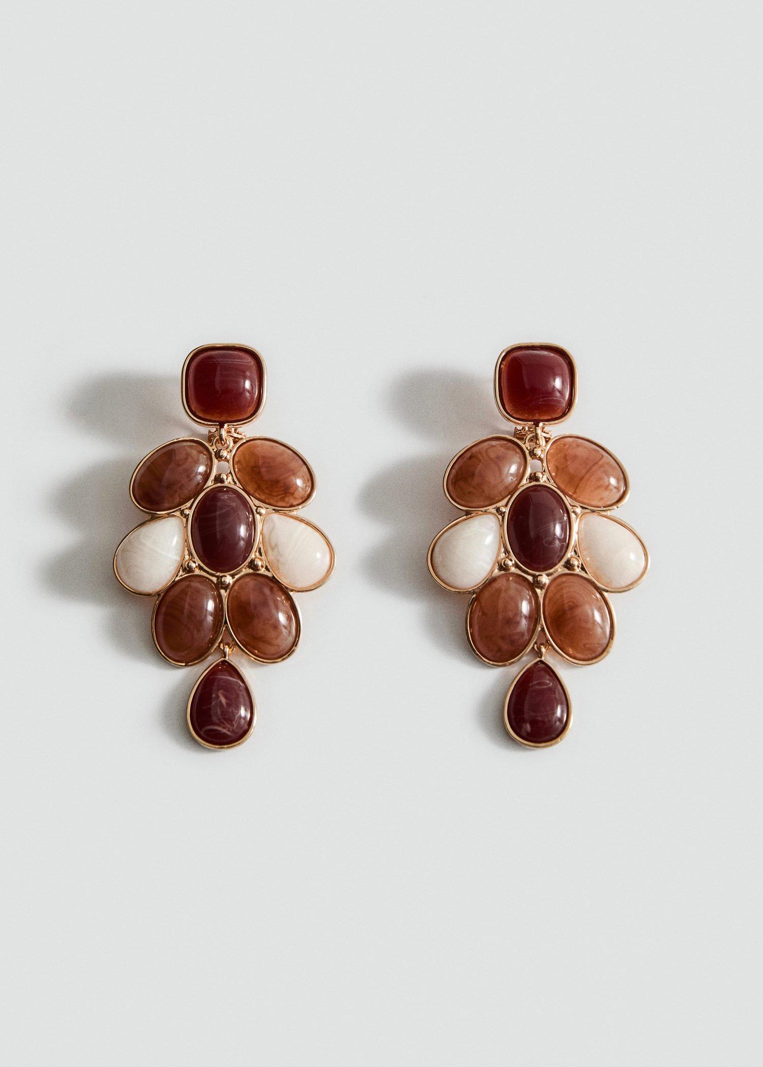 Brown Mixed Resin Earrings, Brown, large image number 7