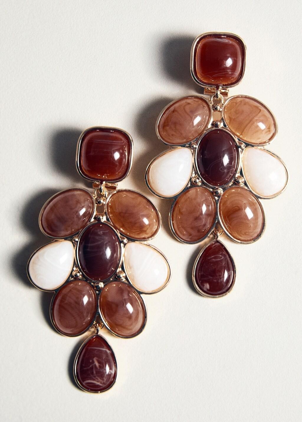 Brown Mixed Resin Earrings, Brown, large image number 8