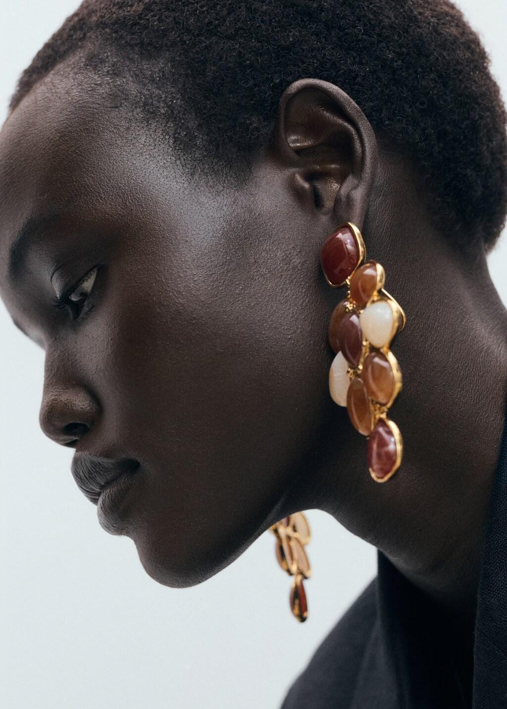 Brown Mixed Resin Earrings, Brown, large image number 11