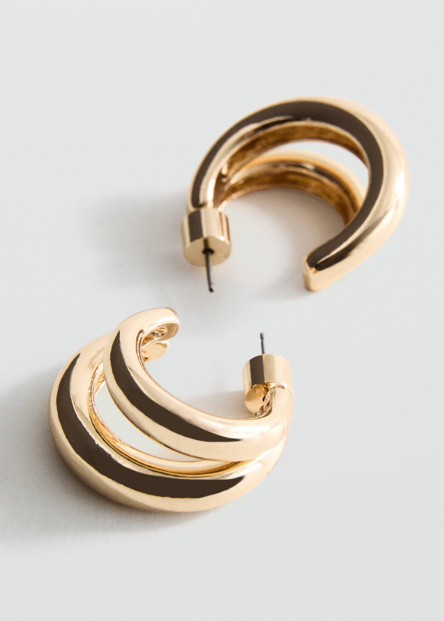 Gold Double Hoop Earrings, Gold, large image number 3
