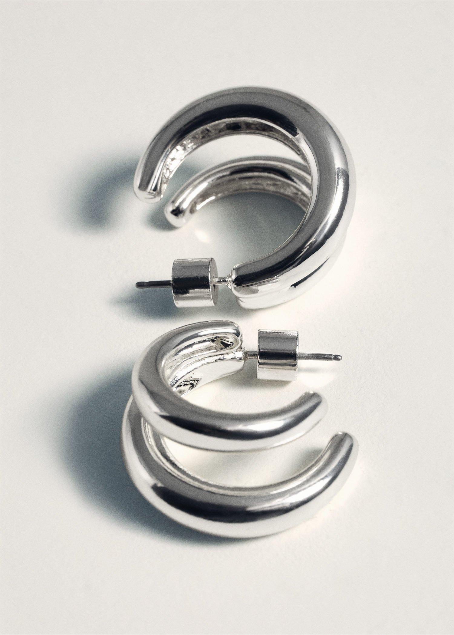 Silver Double Hoop Earrings, Silver, medium