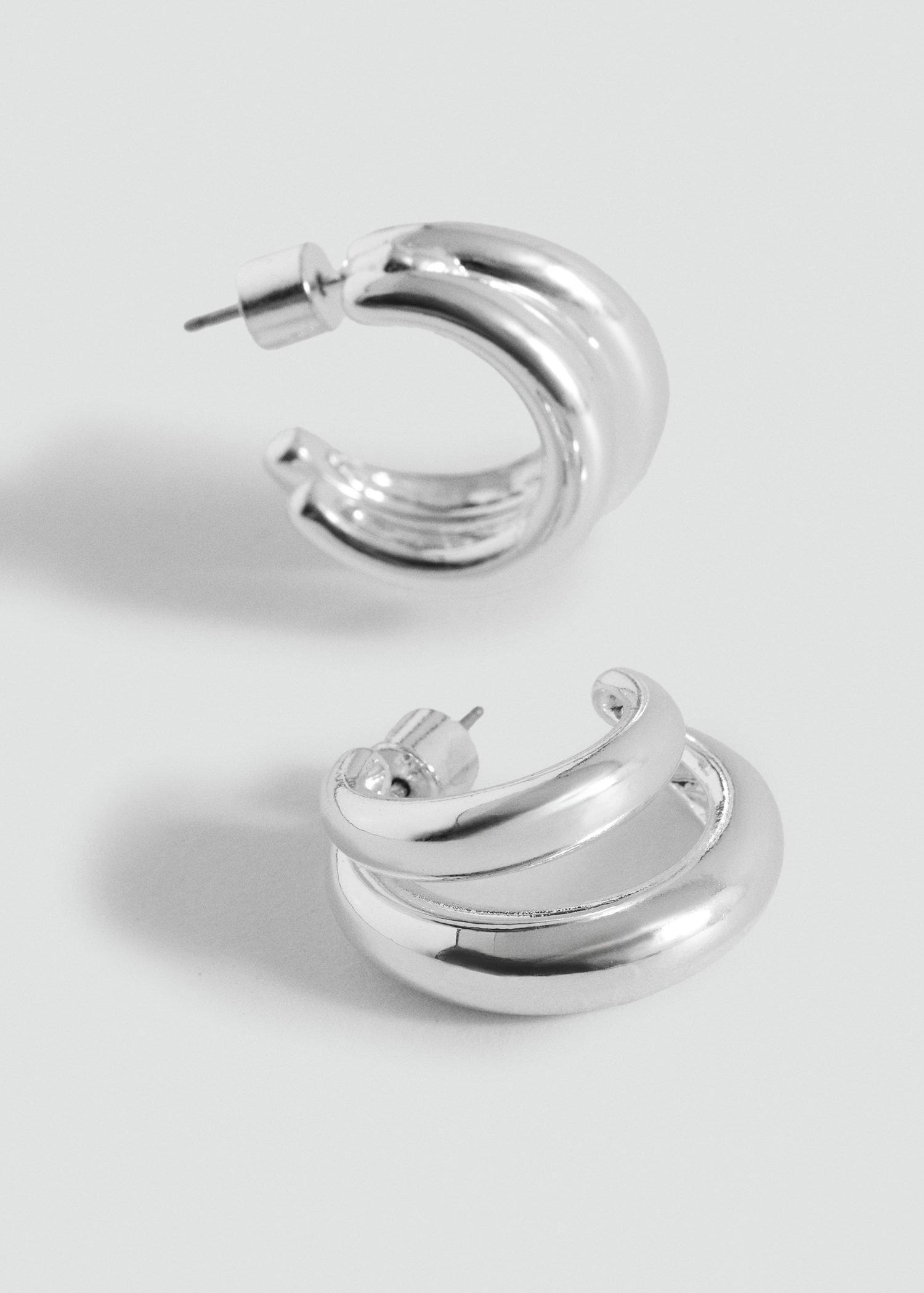Silver Double Hoop Earrings, Silver, large image number 1