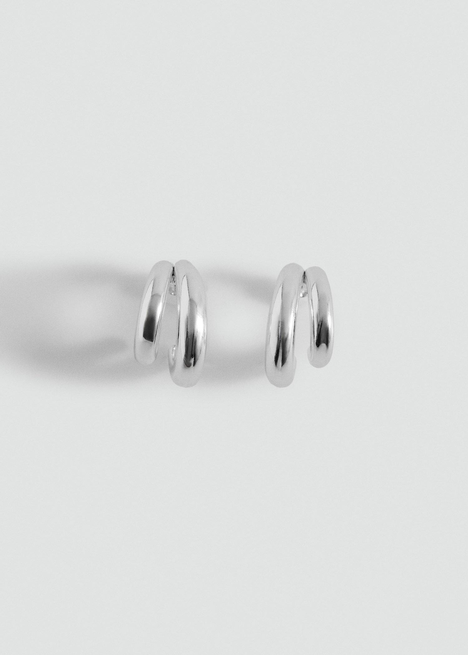 Silver Double Hoop Earrings, Silver, large image number 2