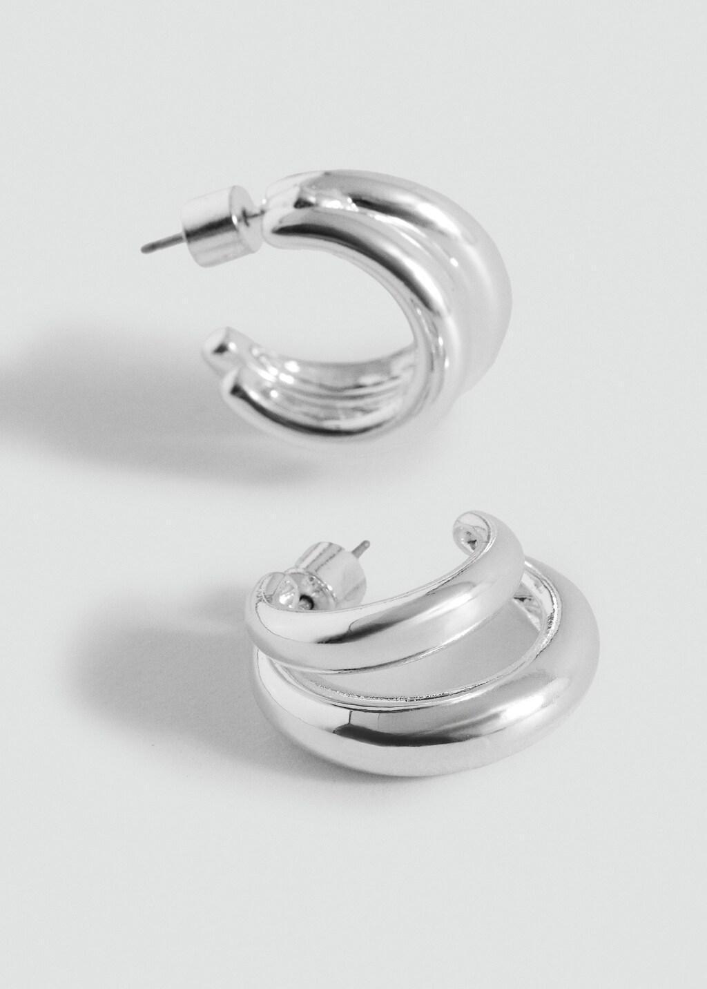 Silver Double Hoop Earrings, Silver, large image number 3
