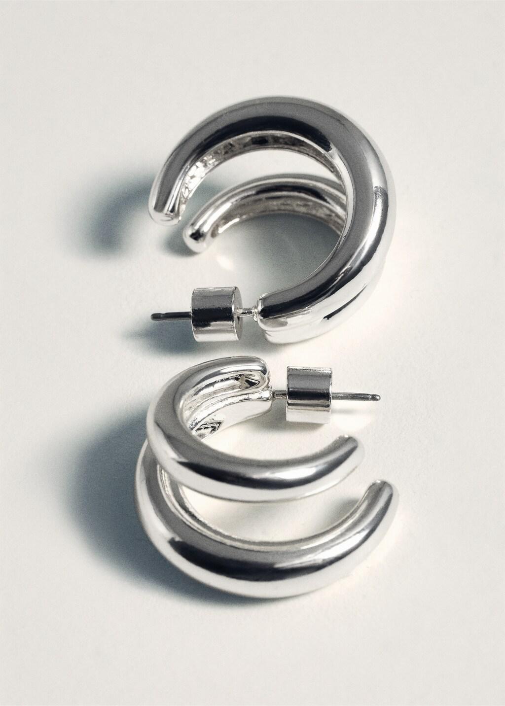 Silver Double Hoop Earrings, Silver, large image number 4