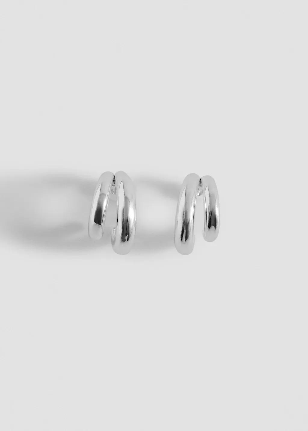 Silver Double Hoop Earrings, Silver, large image number 7