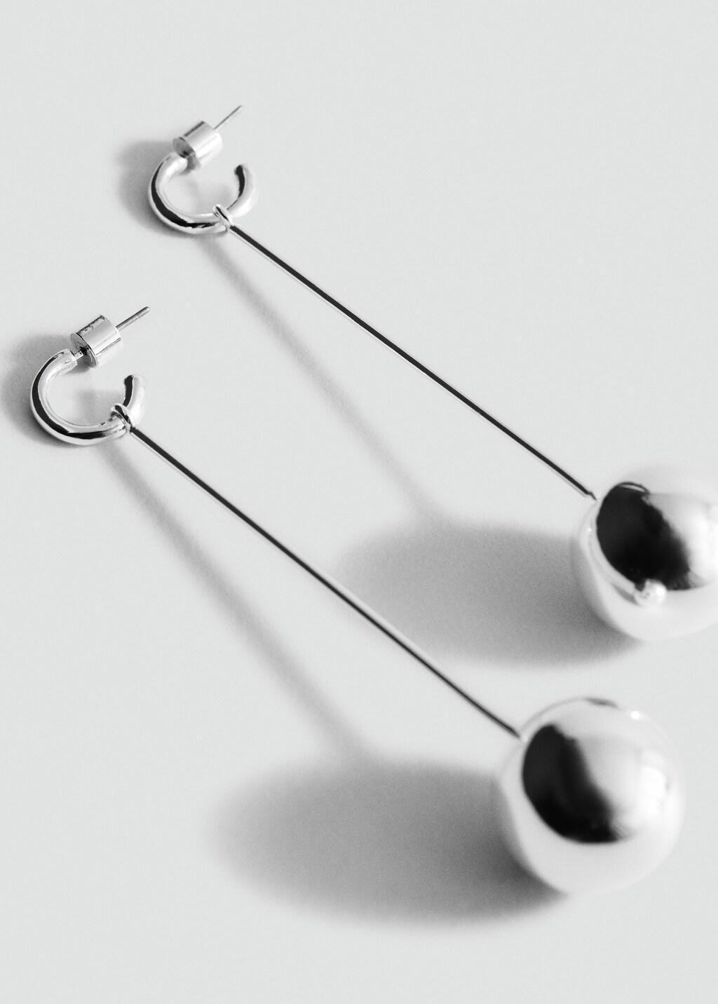 Silver Long Sphere Hanging Earrings, Silver, large image number 0