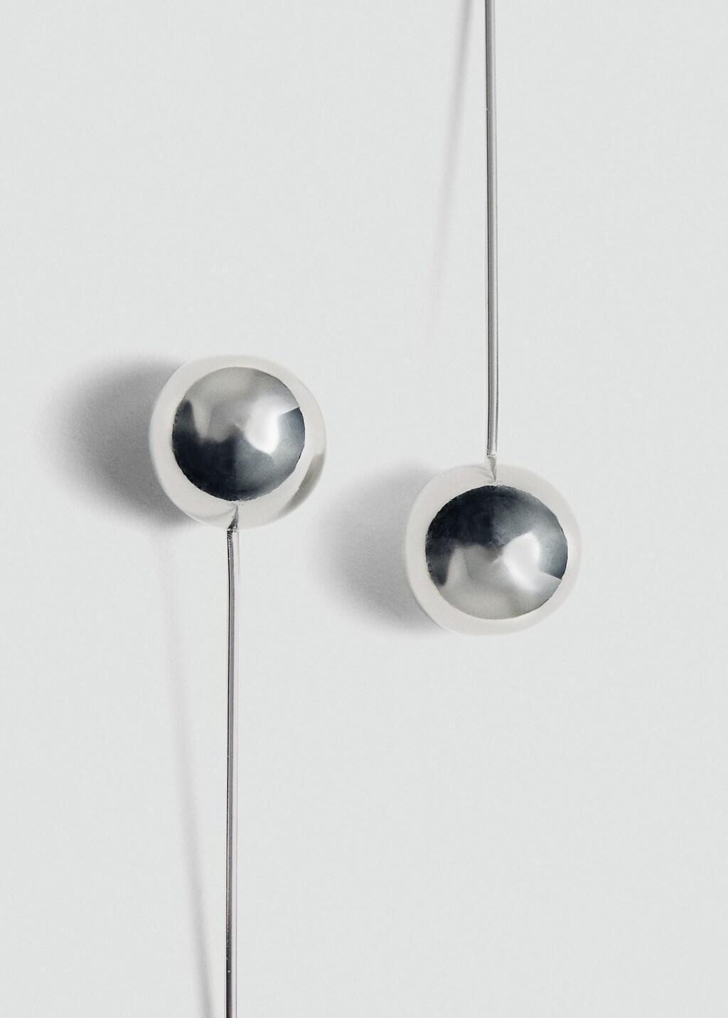 Silver Long Sphere Hanging Earrings, Silver, large image number 3