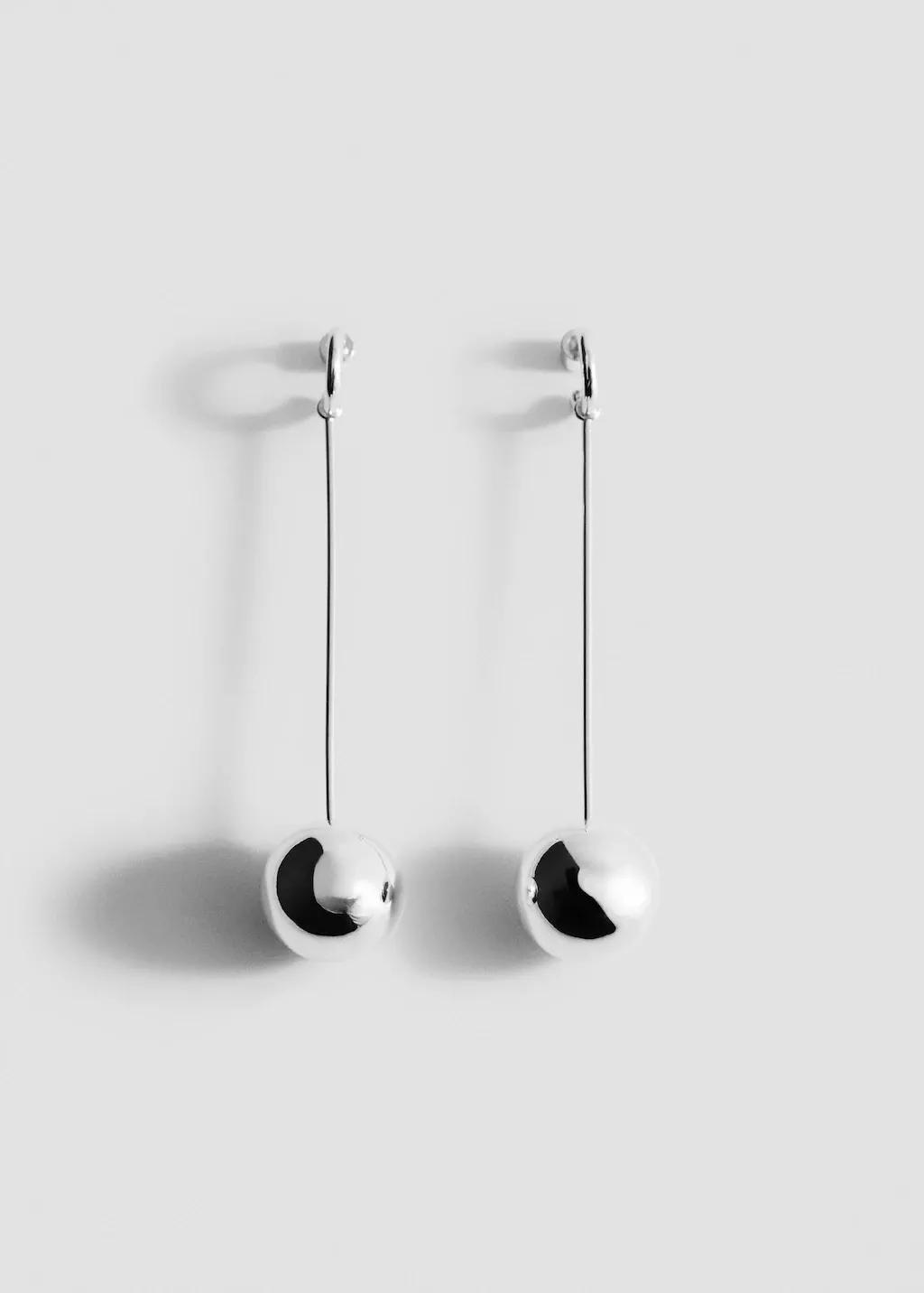 Silver Long Sphere Hanging Earrings, Silver, large image number 4
