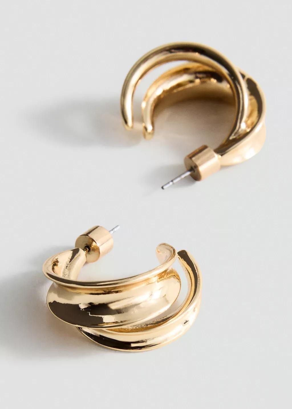 Gold Intertwined Hoop Earrings, Gold, large image number 2