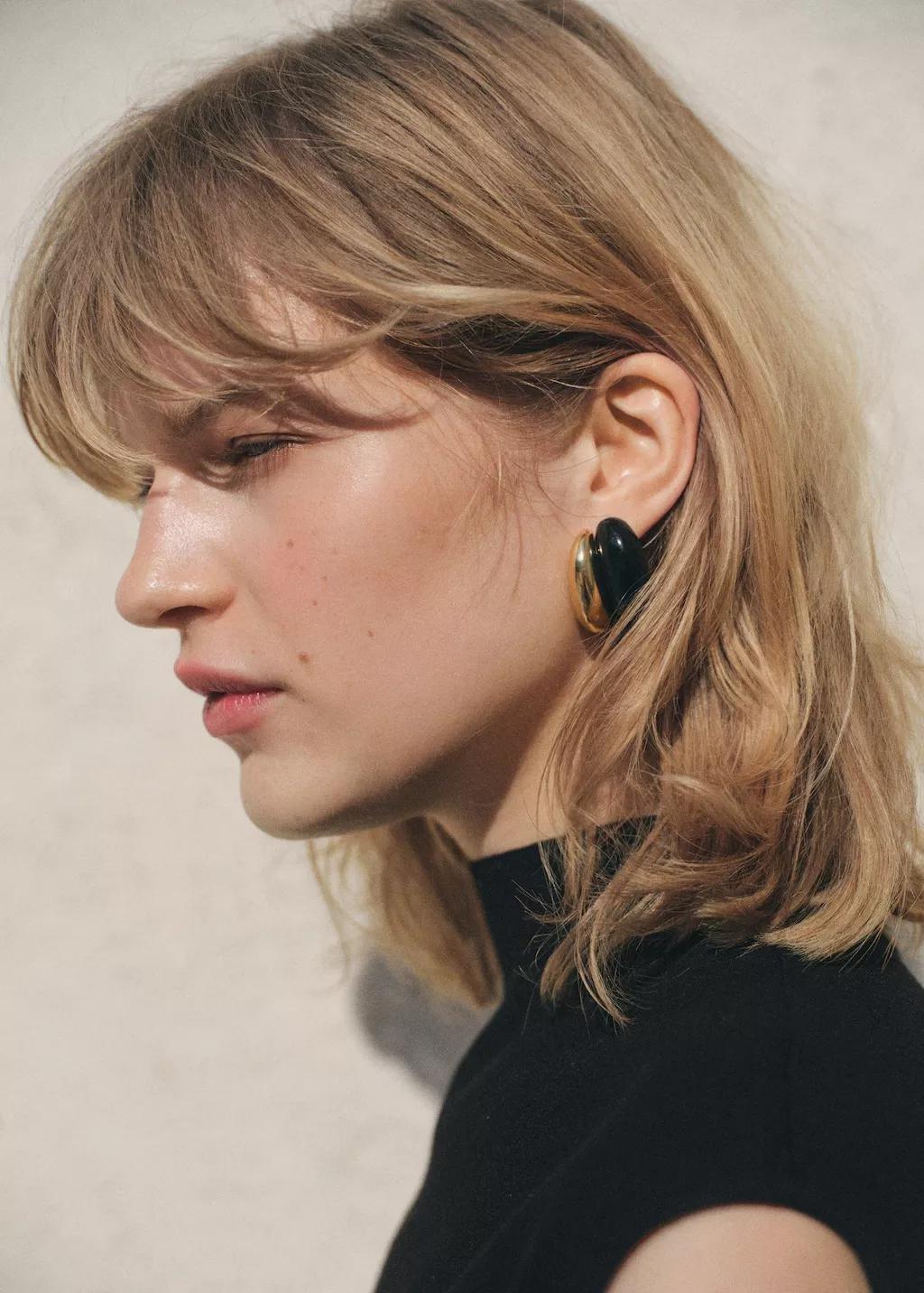 Gold Mixed Resin Earrings, Gold, large image number 1