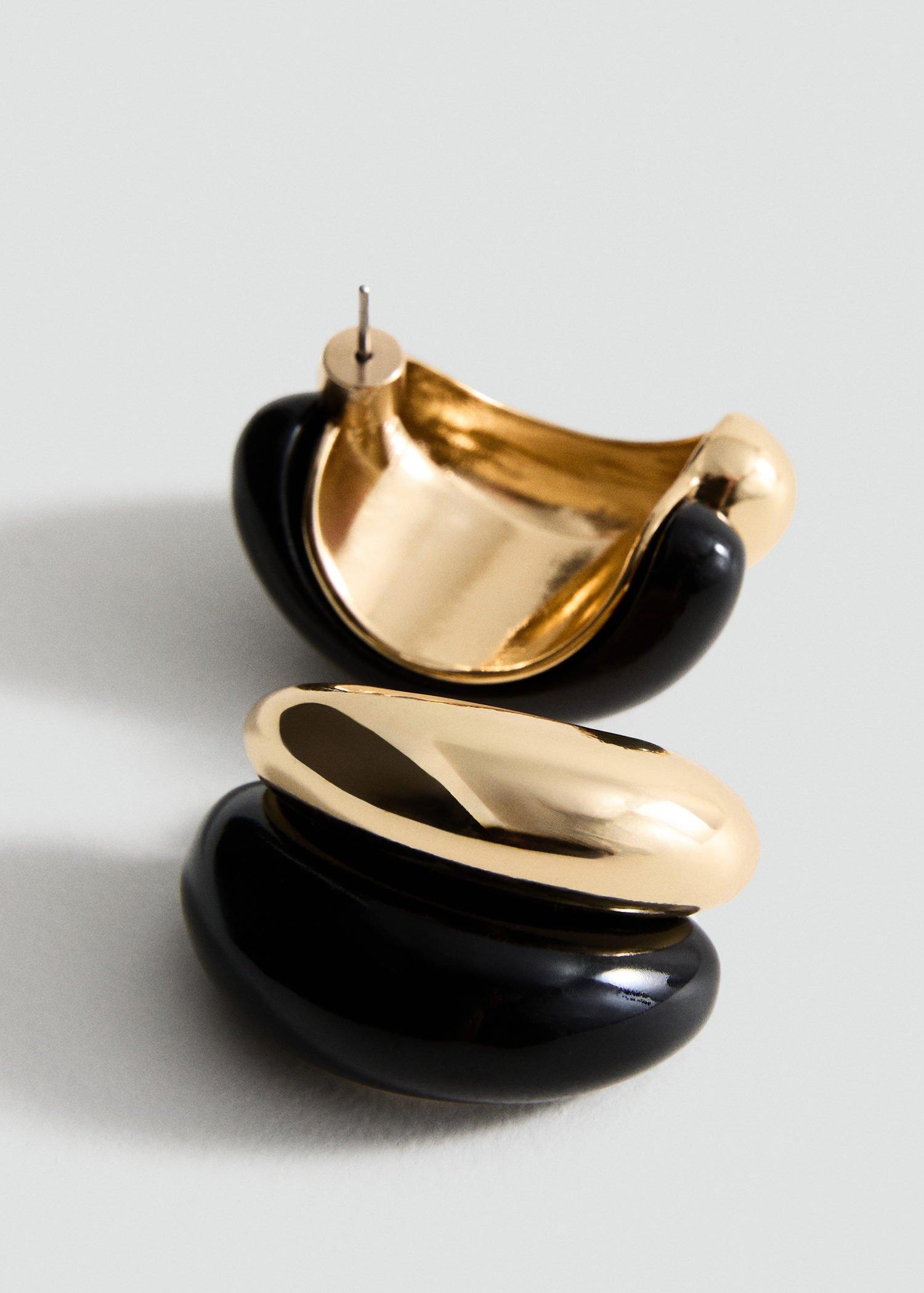 Gold Mixed Resin Earrings, Gold, large image number 3
