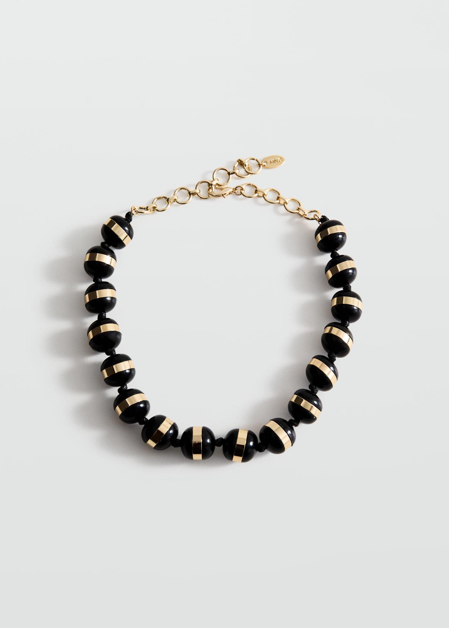 Black Combined Ball Necklace, Black, large image number 4