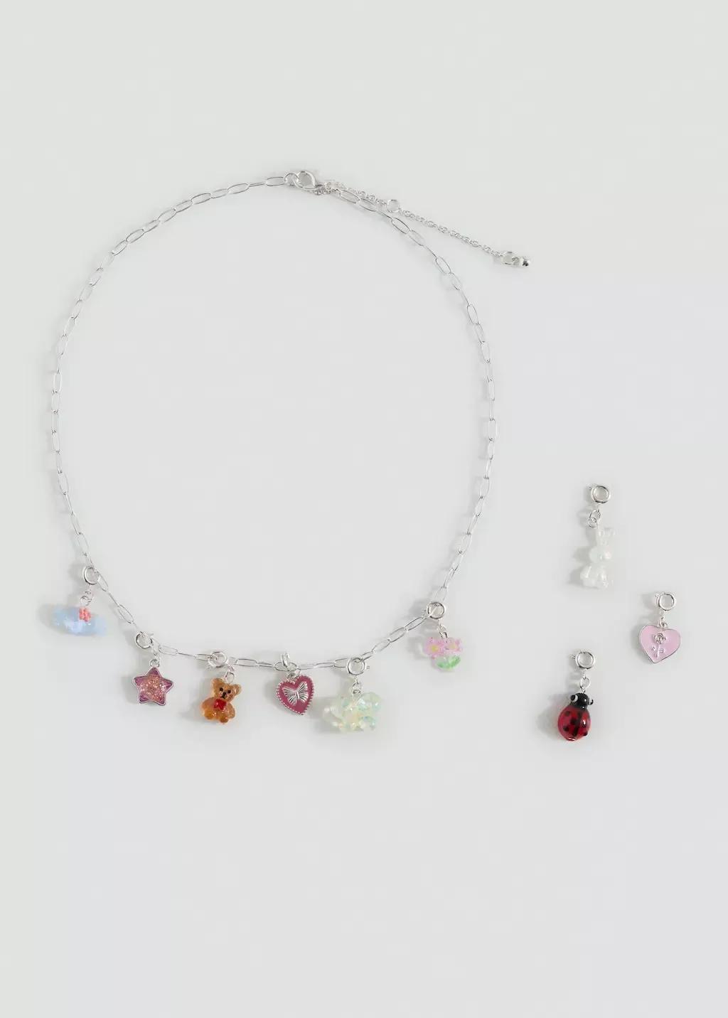 Silver Mixed Bead Necklace, Kids Girl, Silver, large image number 0