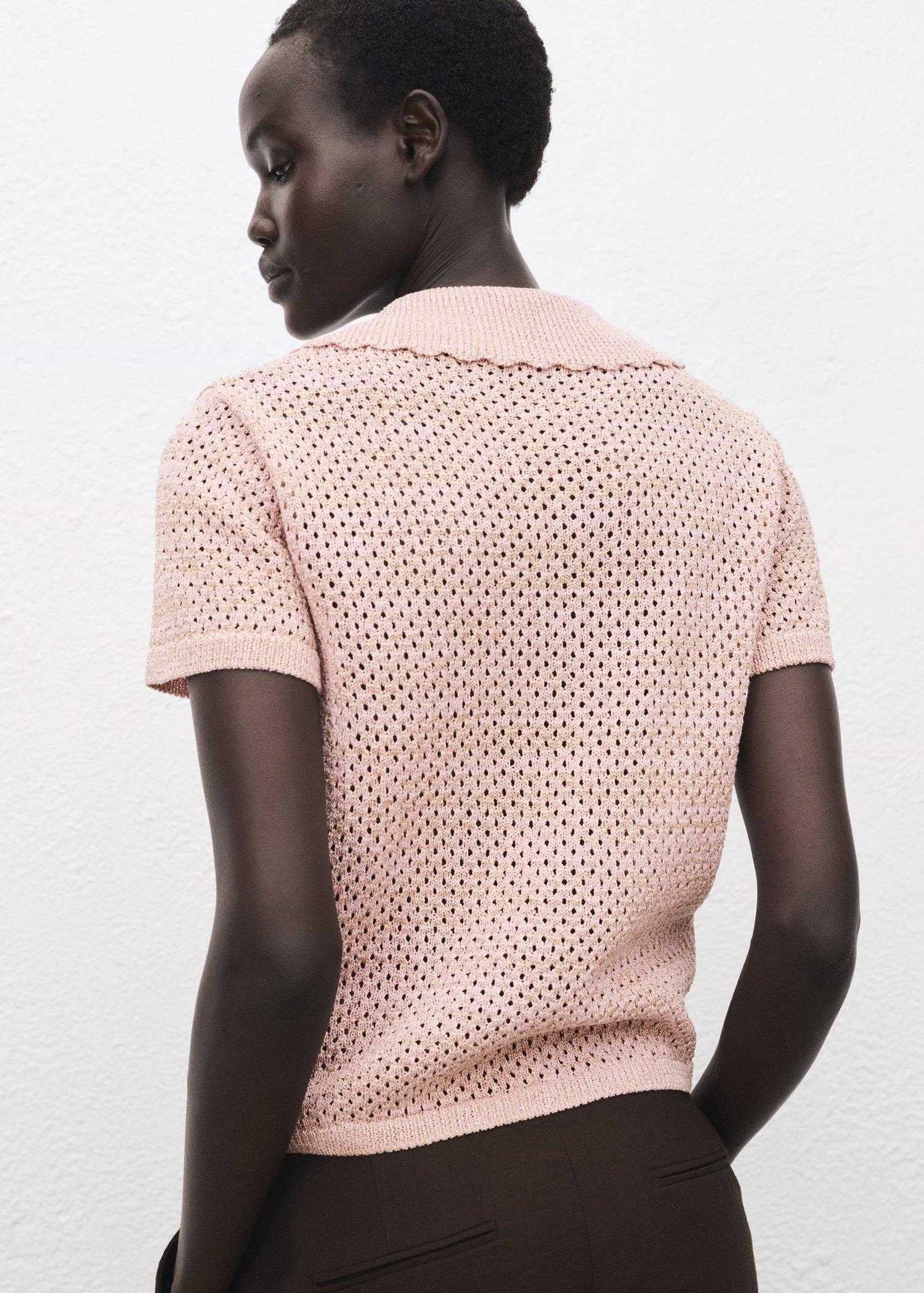 Pink Lt Pastel Short-Sleeved Crochet Sweater, 0201_81, large image number 4