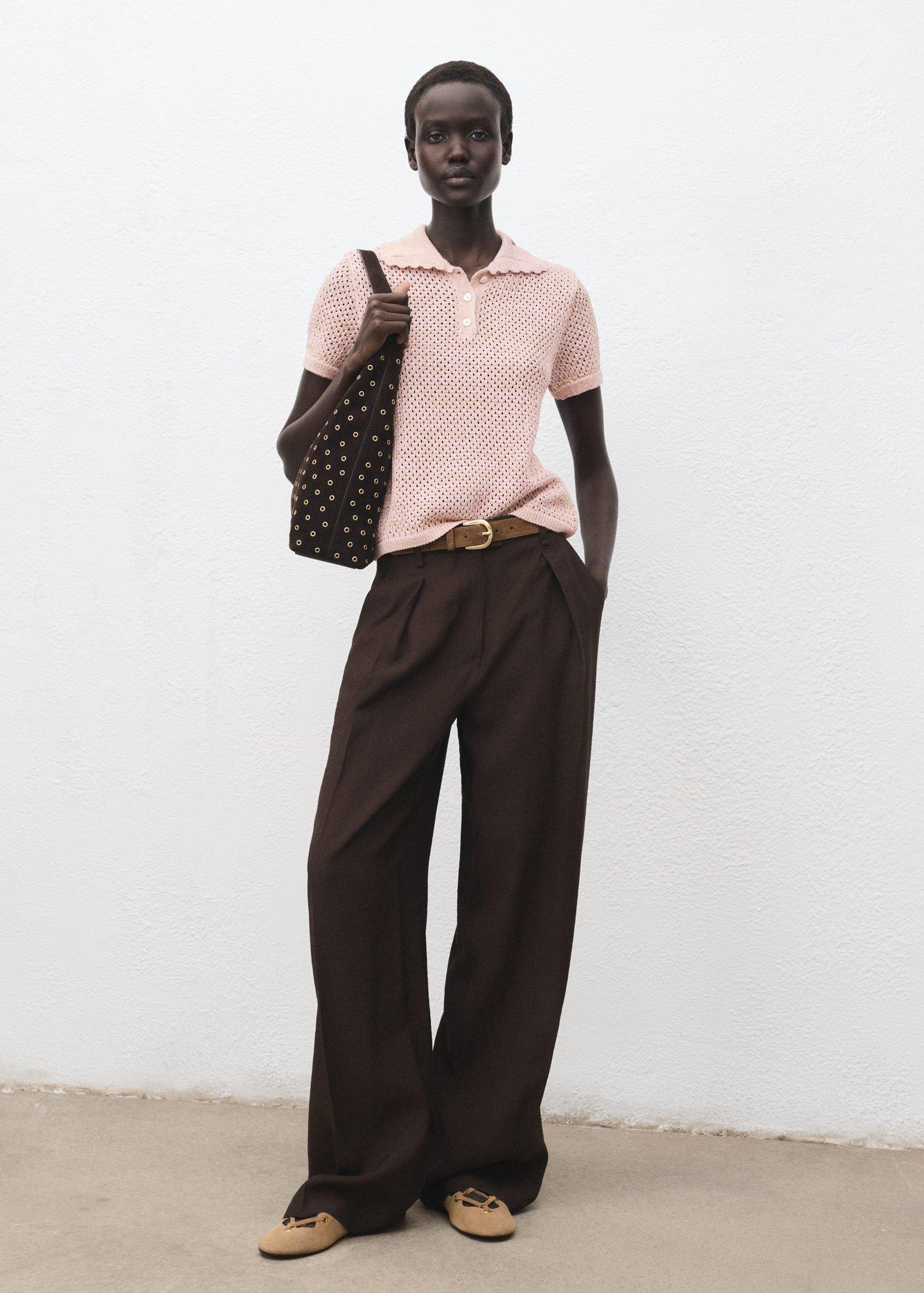 Pink Lt Pastel Short-Sleeved Crochet Sweater, 0201_81, large image number 6