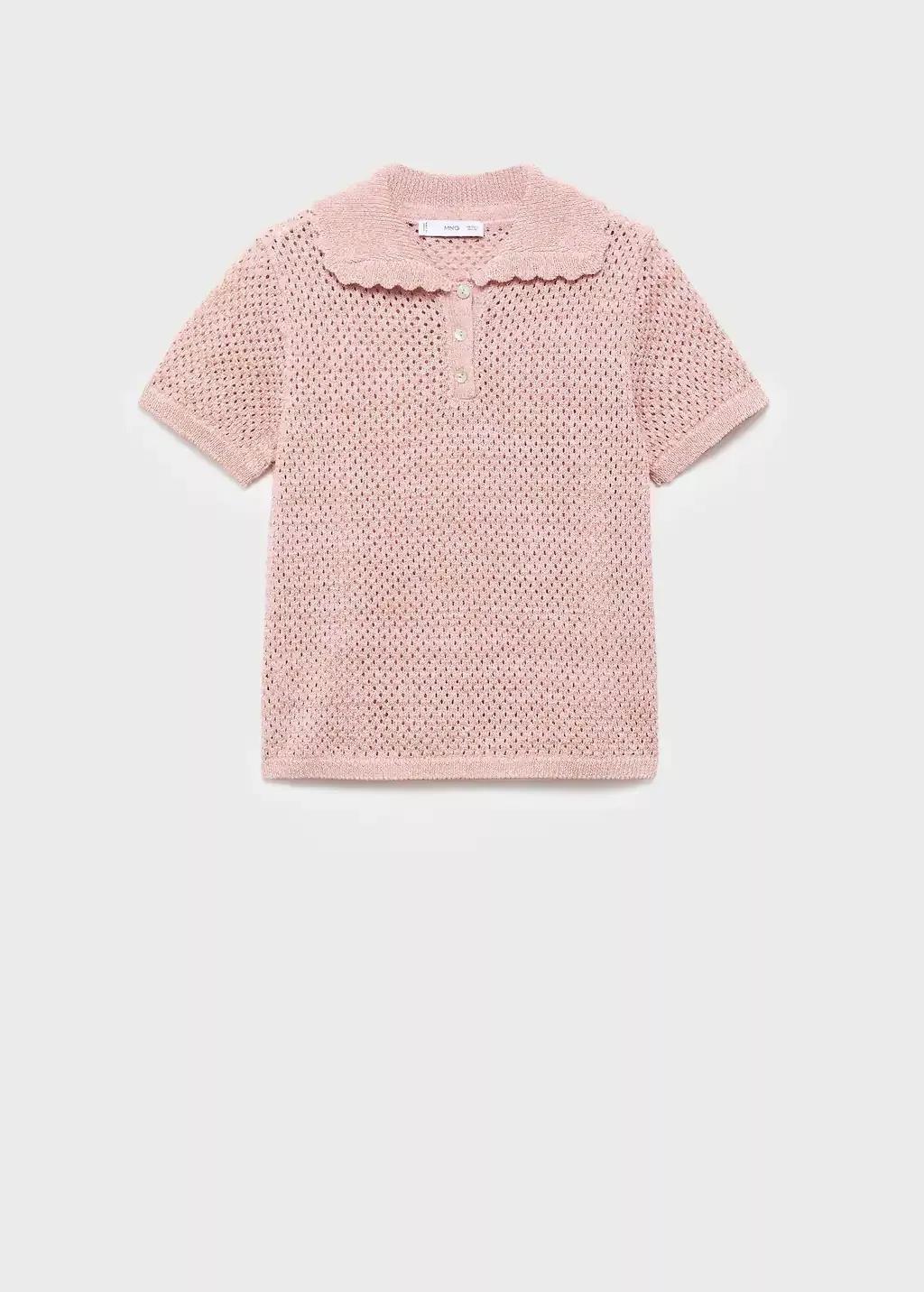 Pink Lt Pastel Short-Sleeved Crochet Sweater, 0201_81, large image number 7