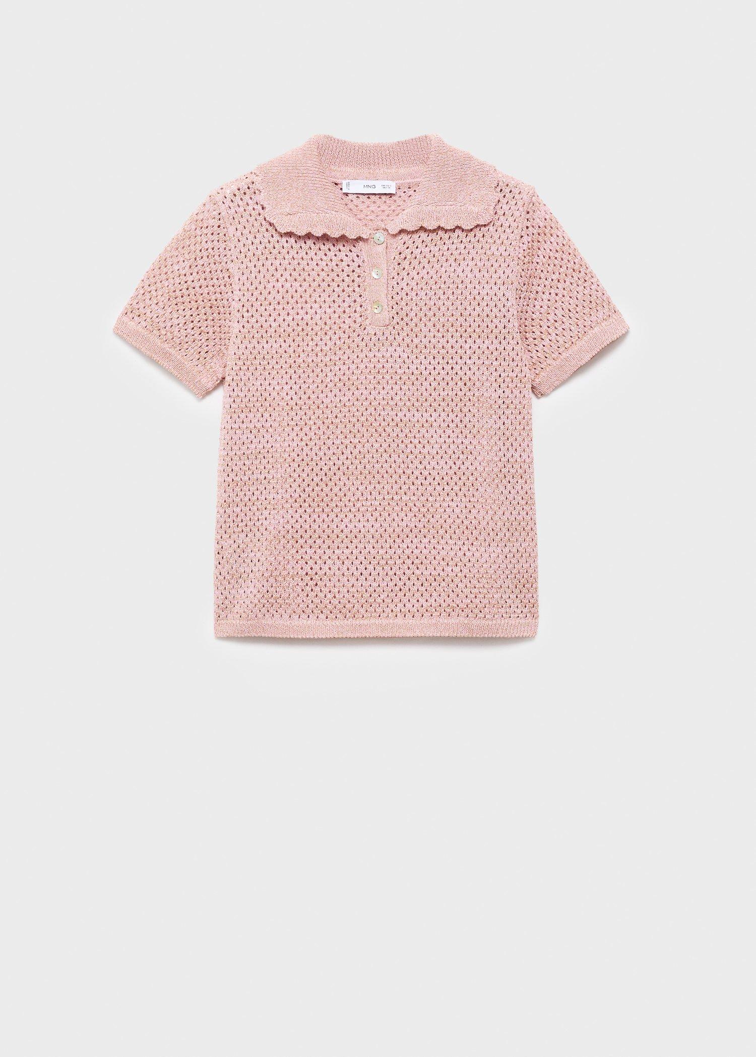 Pink Lt Pastel Short-Sleeved Crochet Sweater, 0201_81, large image number 10