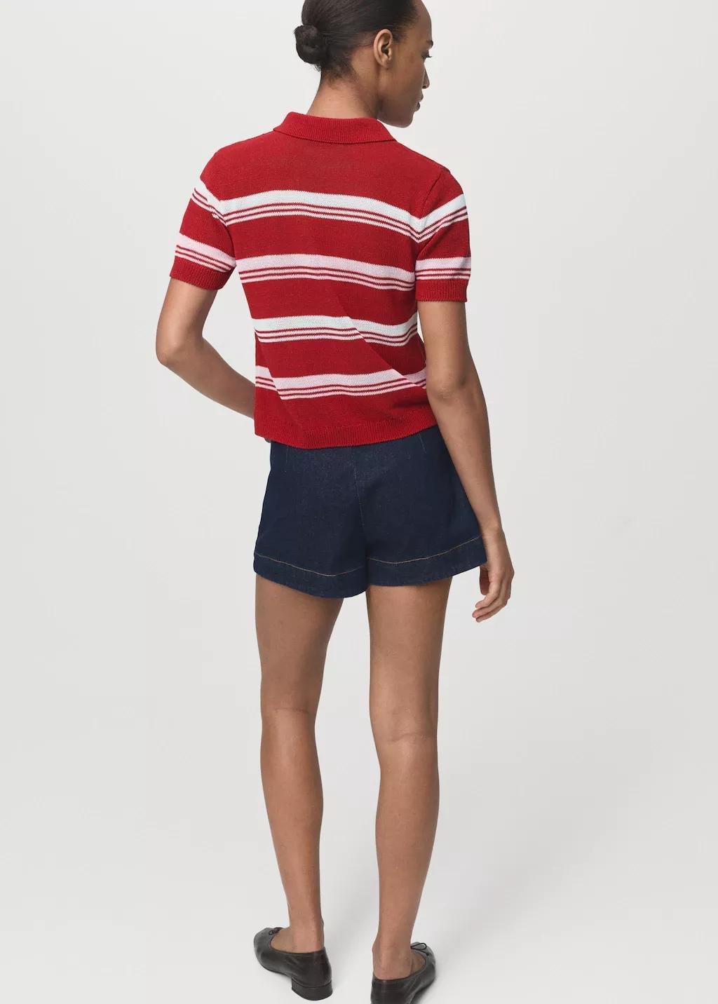 RED Striped polo-neck sweater, Red, medium