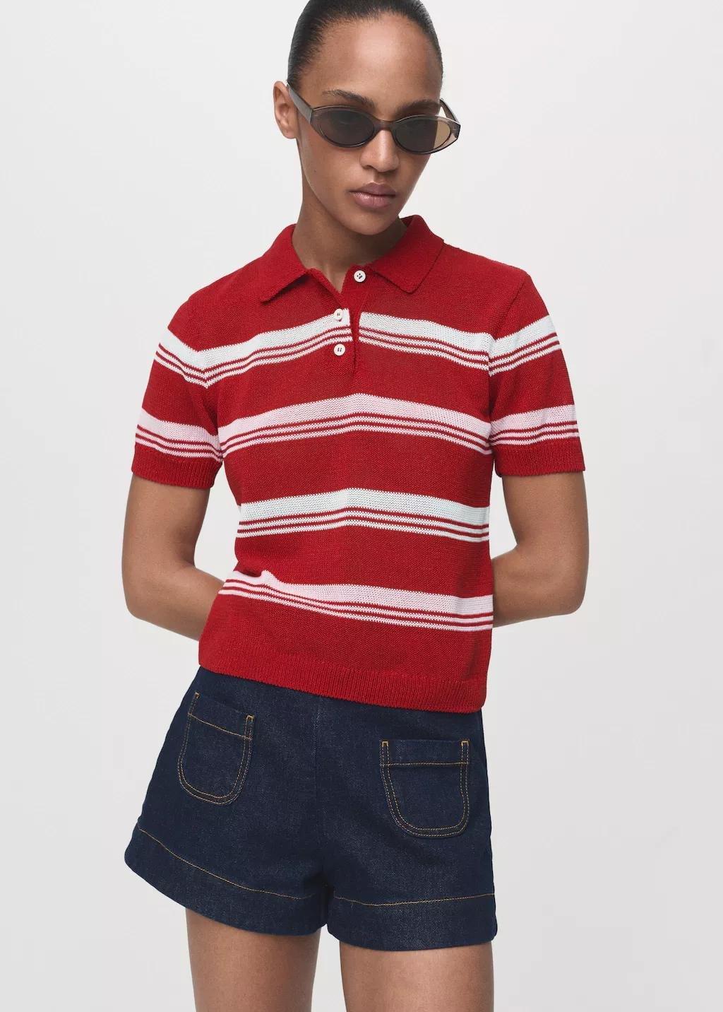 RED Striped polo-neck sweater, , large image number 3