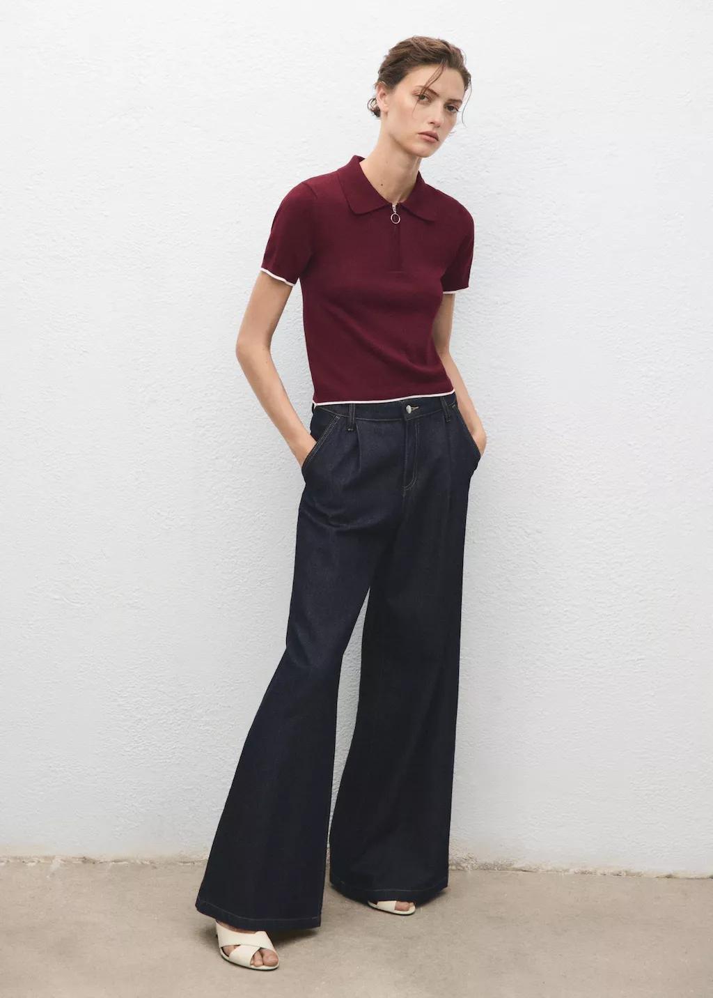 DARK RED Polo-neck sweater with zip, , large image number 0