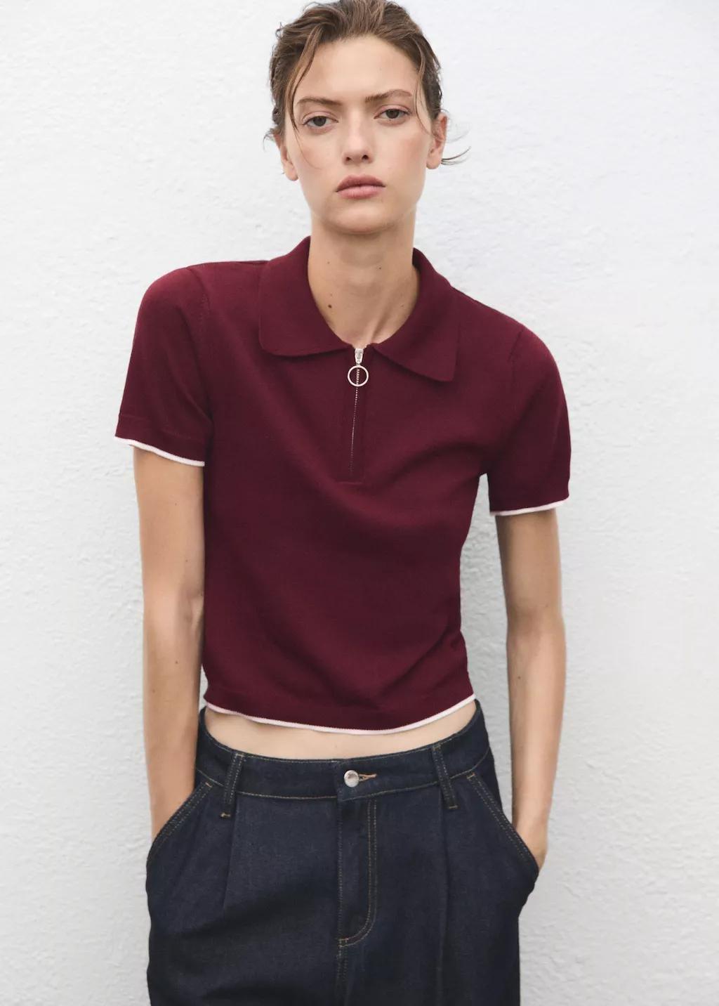 DARK RED Polo-neck sweater with zip, , large image number 3