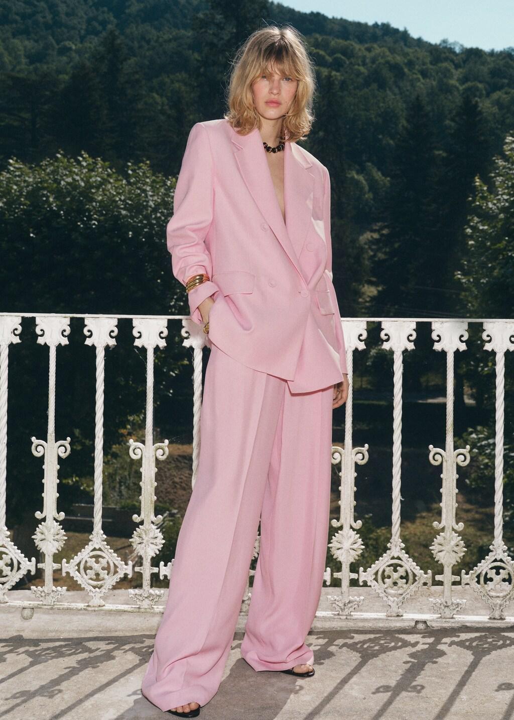 Pink Wide Leg Suit Trousers, , large image number 1